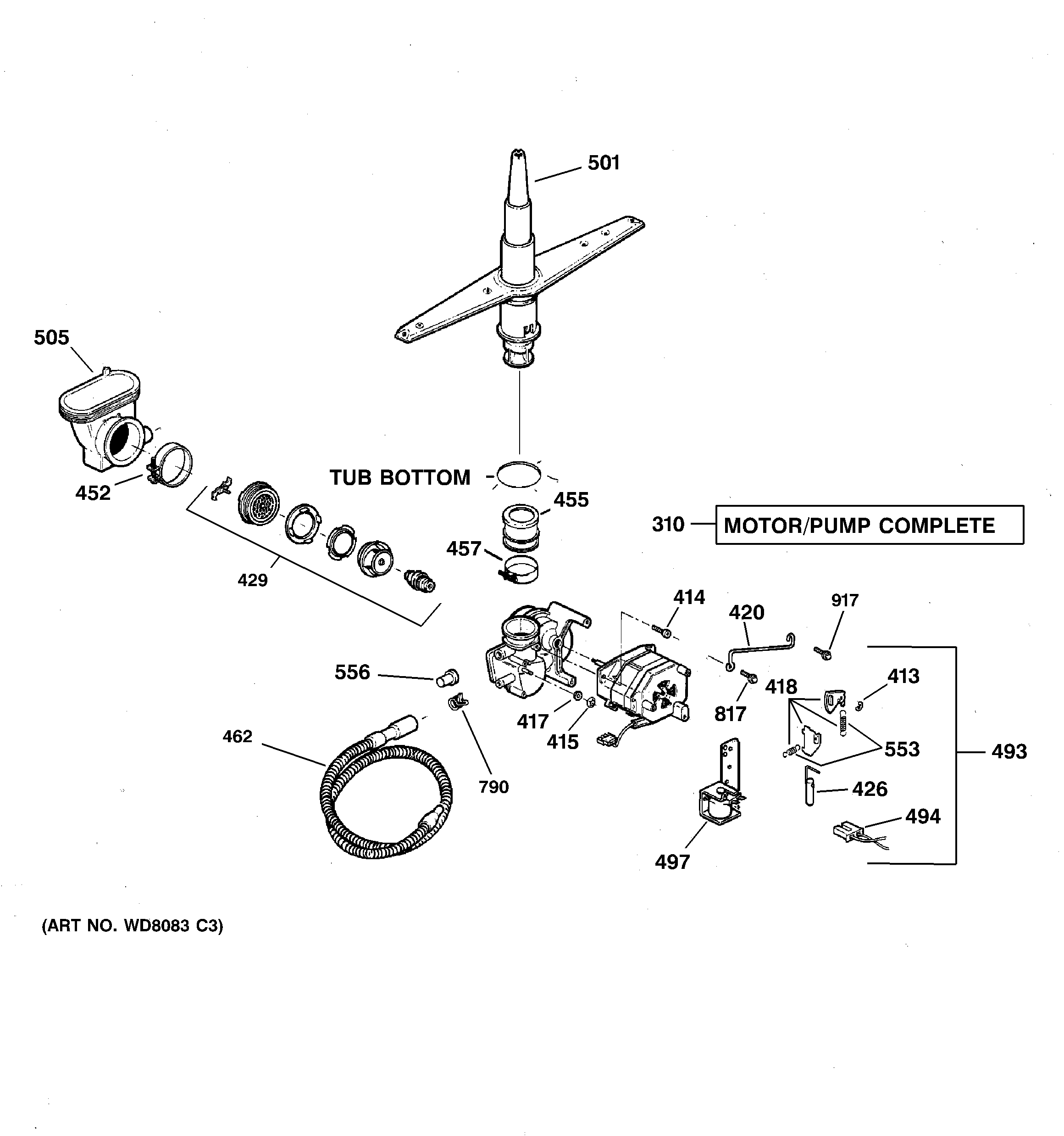 GE GSD1900G00WH motor-pump mechanism diagram