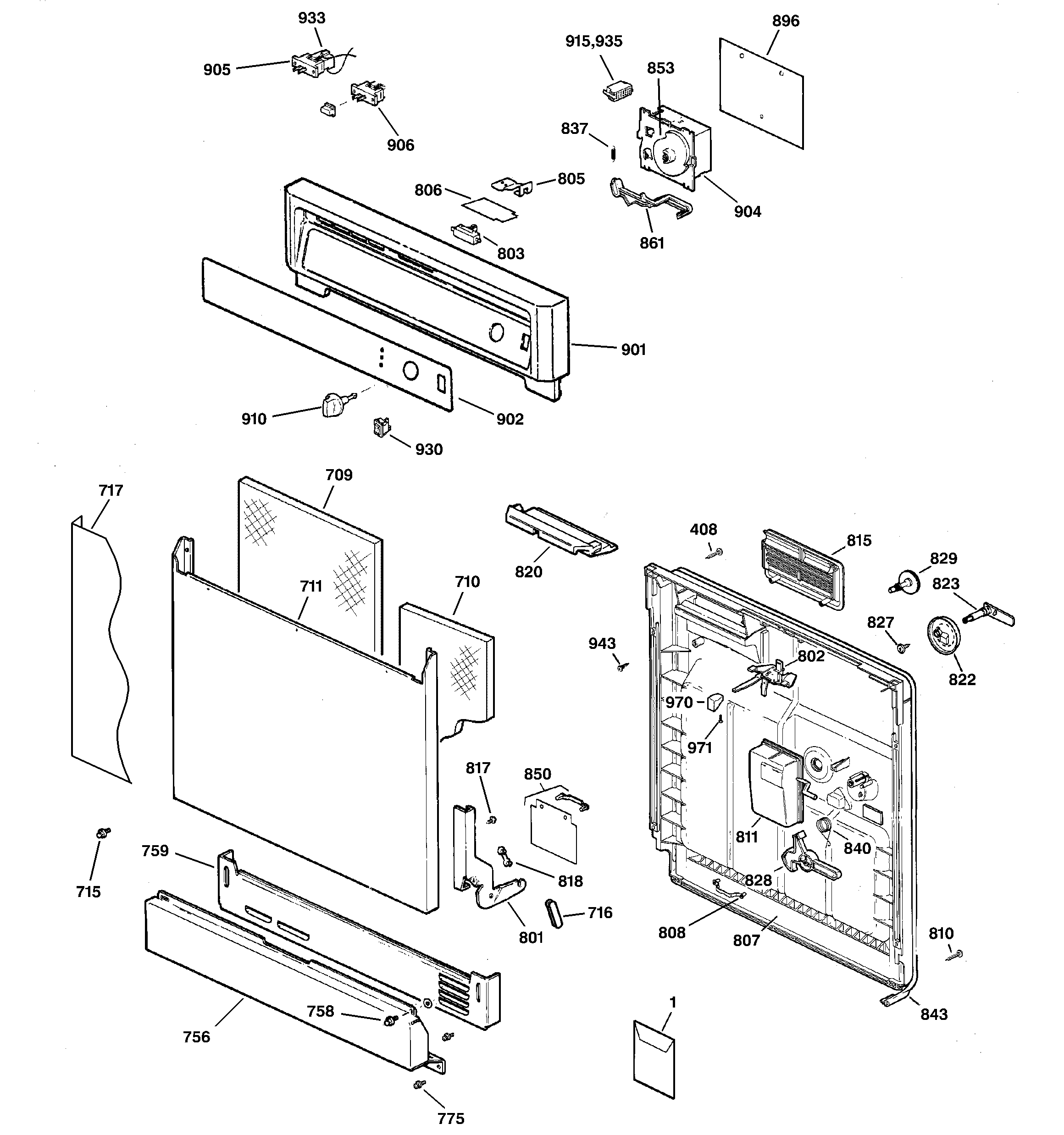 GE GSD2700G00WW escutcheon & door assembly diagram
