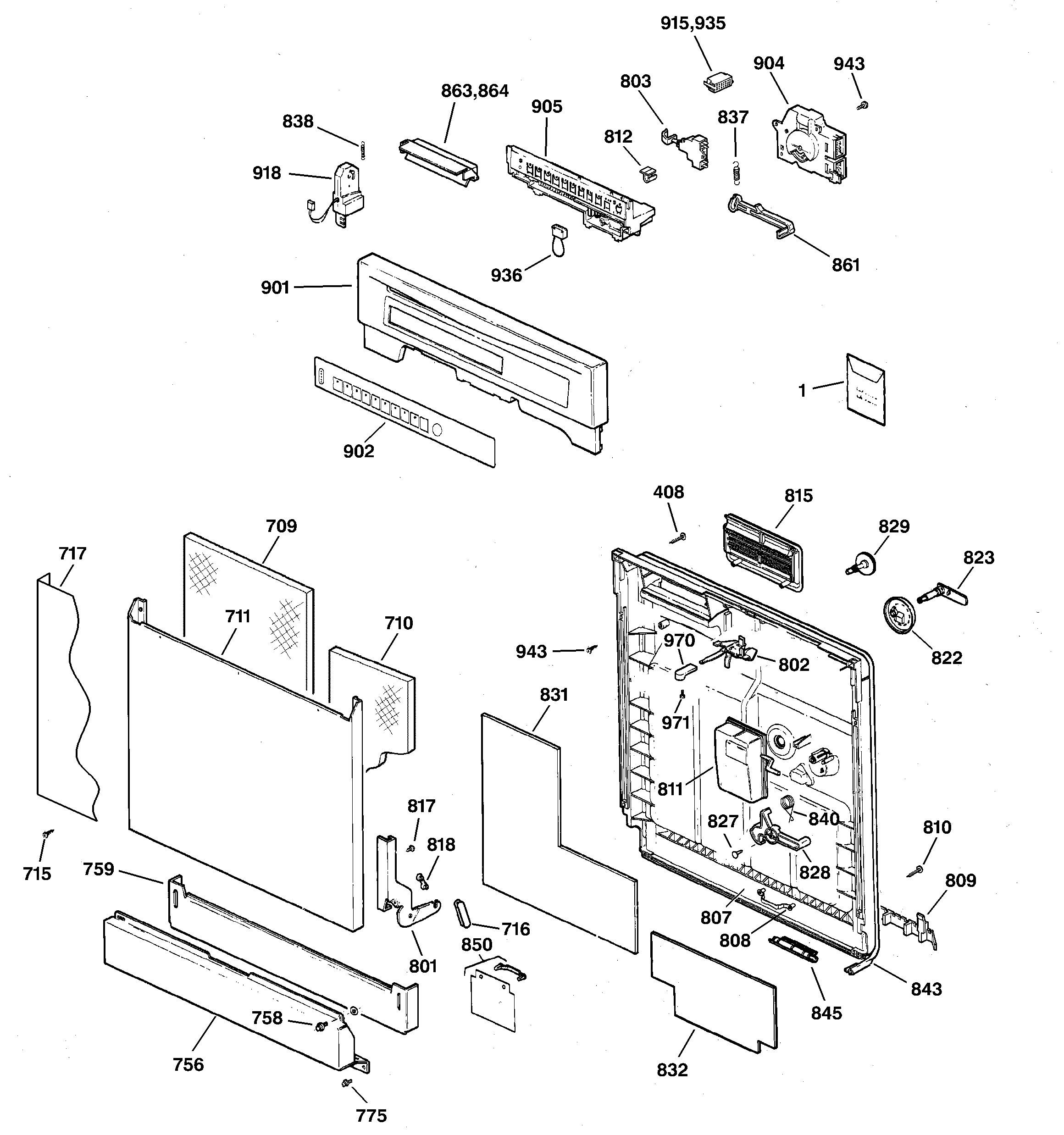 GE GSD5700G00WW escutcheon & door assembly diagram