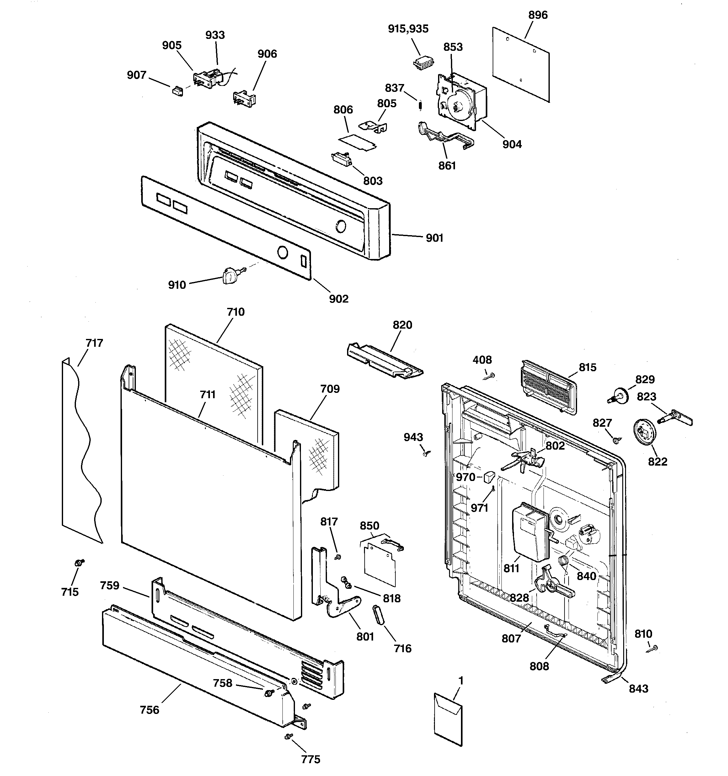 GE GSM2100G00WW escutcheon & door assembly diagram