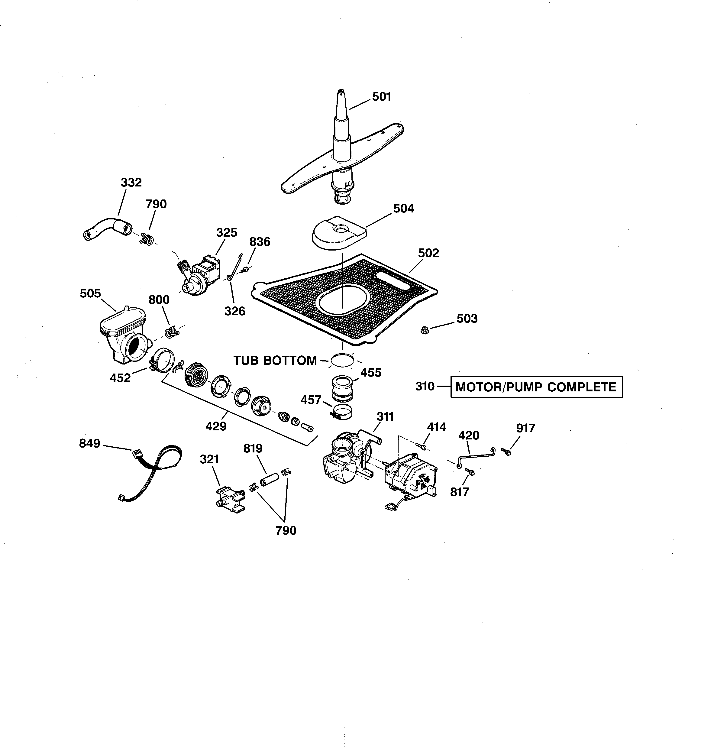 GE GSD5800G00BB motor-pump mechanism diagram