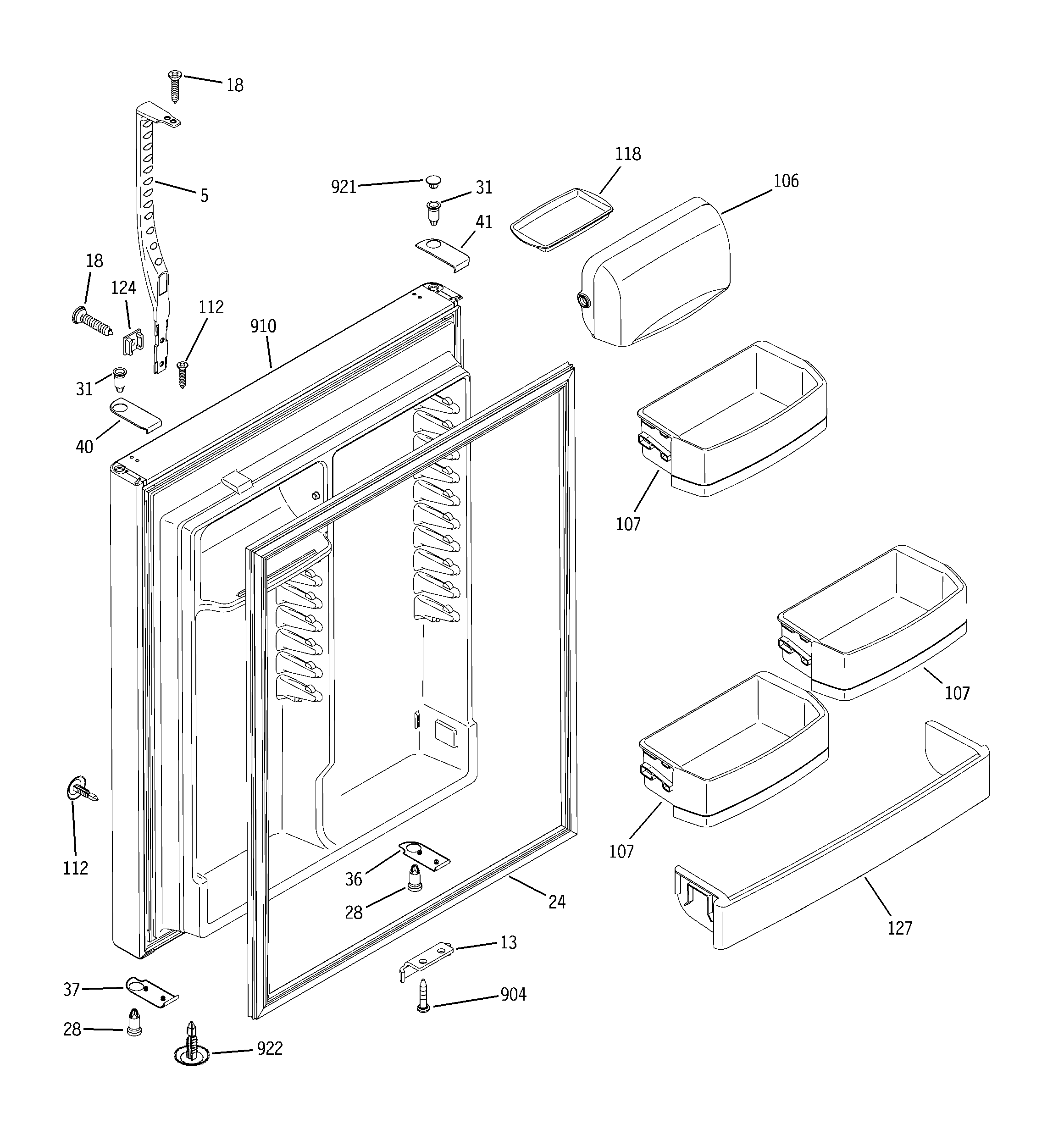 GE GTS22UBMARWW fresh food door diagram