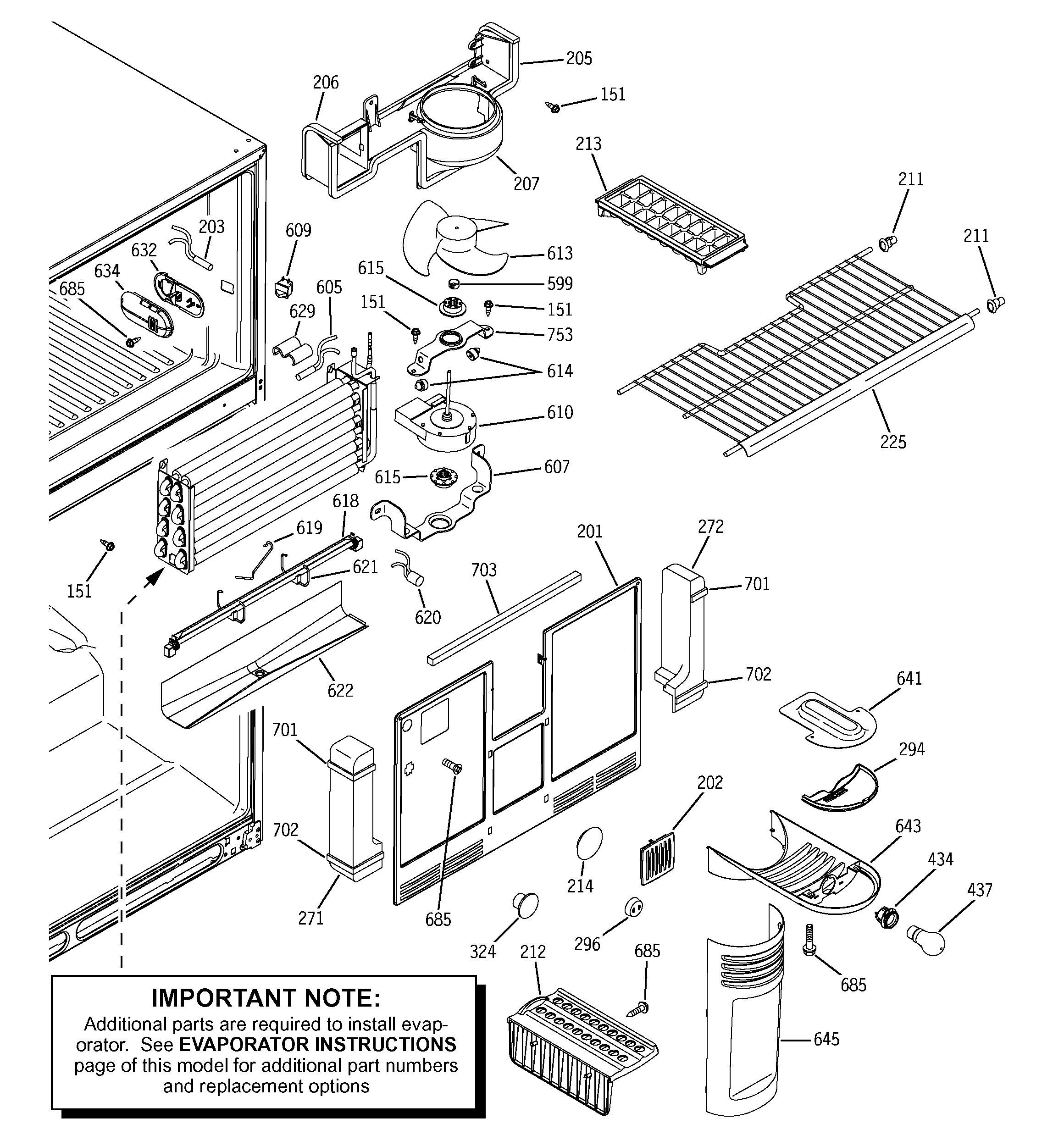 GE GTS22UBMARWW freezer section diagram
