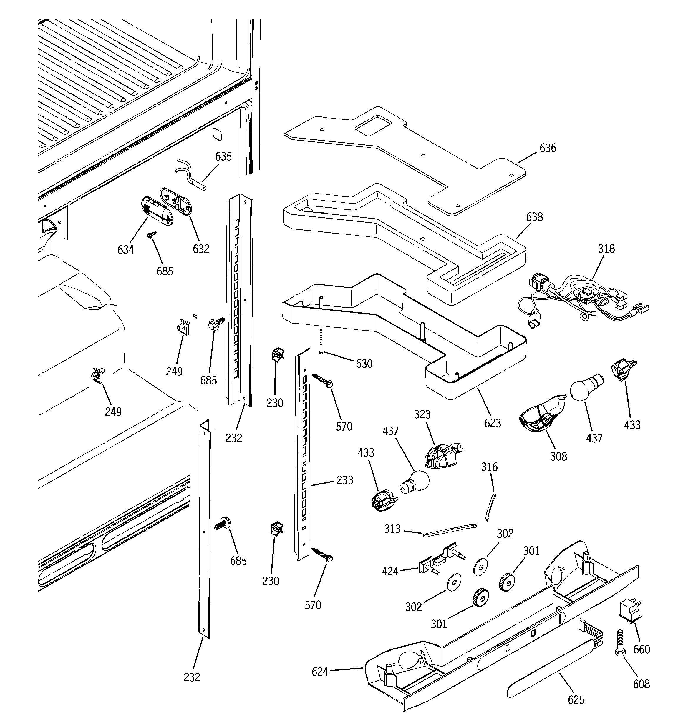 GE GTS22UBMARWW fresh food section diagram