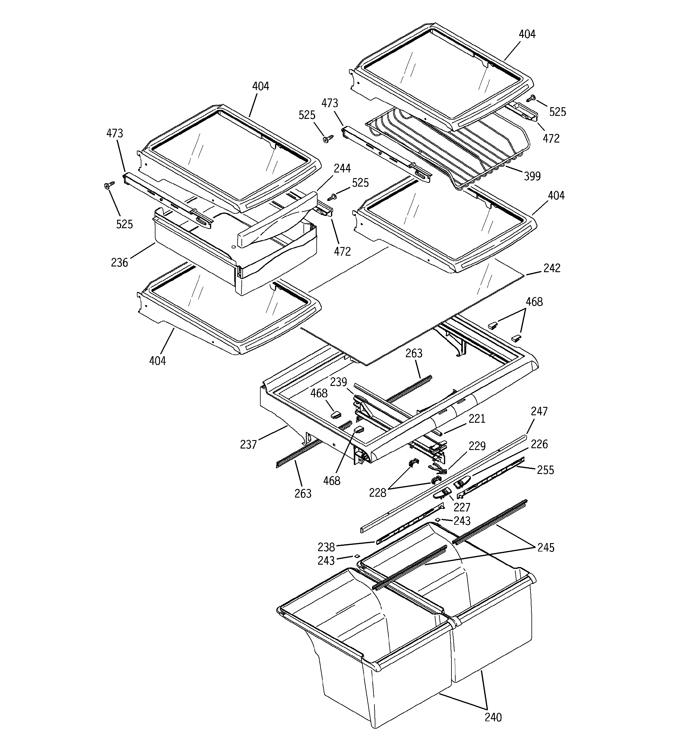 GE GTS22UBMARWW fresh food shelves diagram
