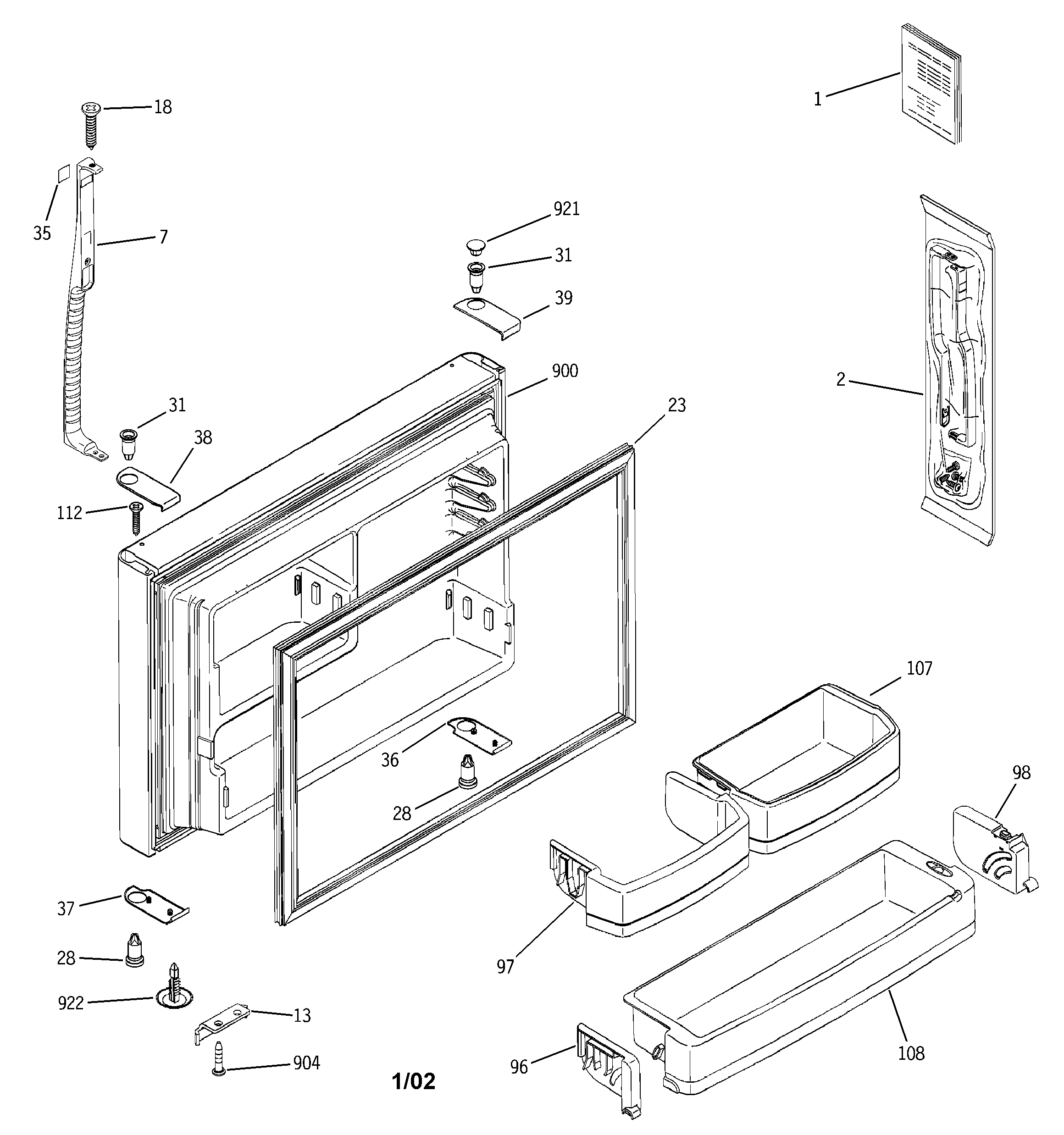 GE GTS22WCMARWW freezer door diagram