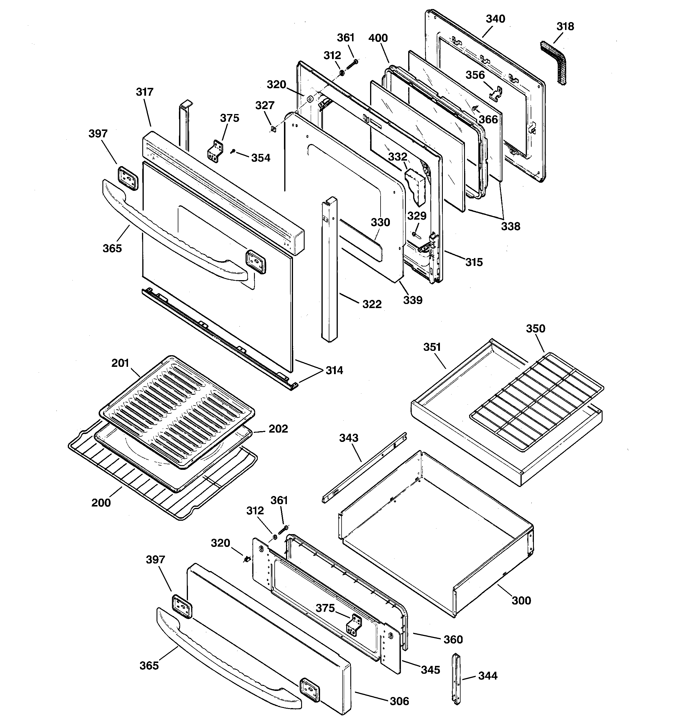GE JGB910SEC2SS door & drawer parts diagram