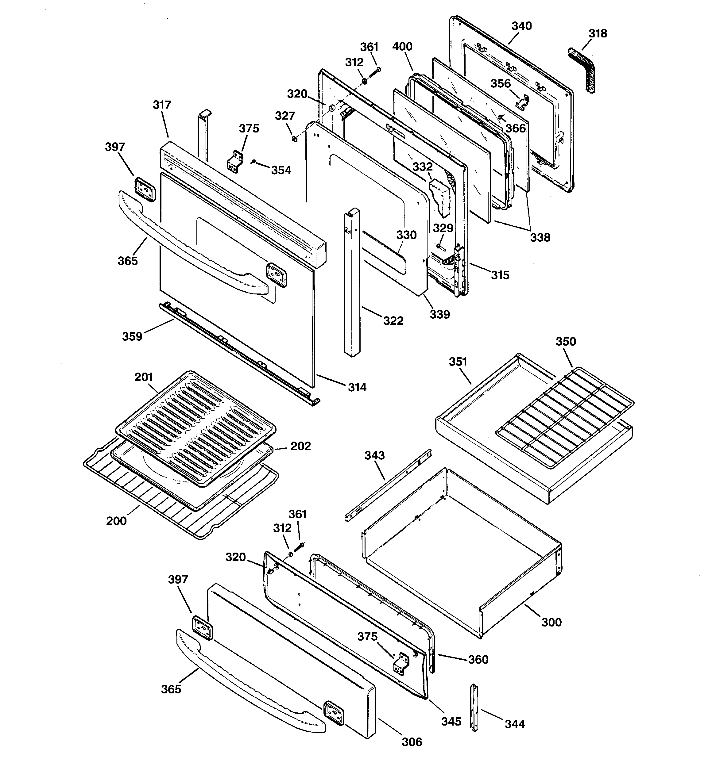 GE JGB920BEC3BB door & drawer parts diagram