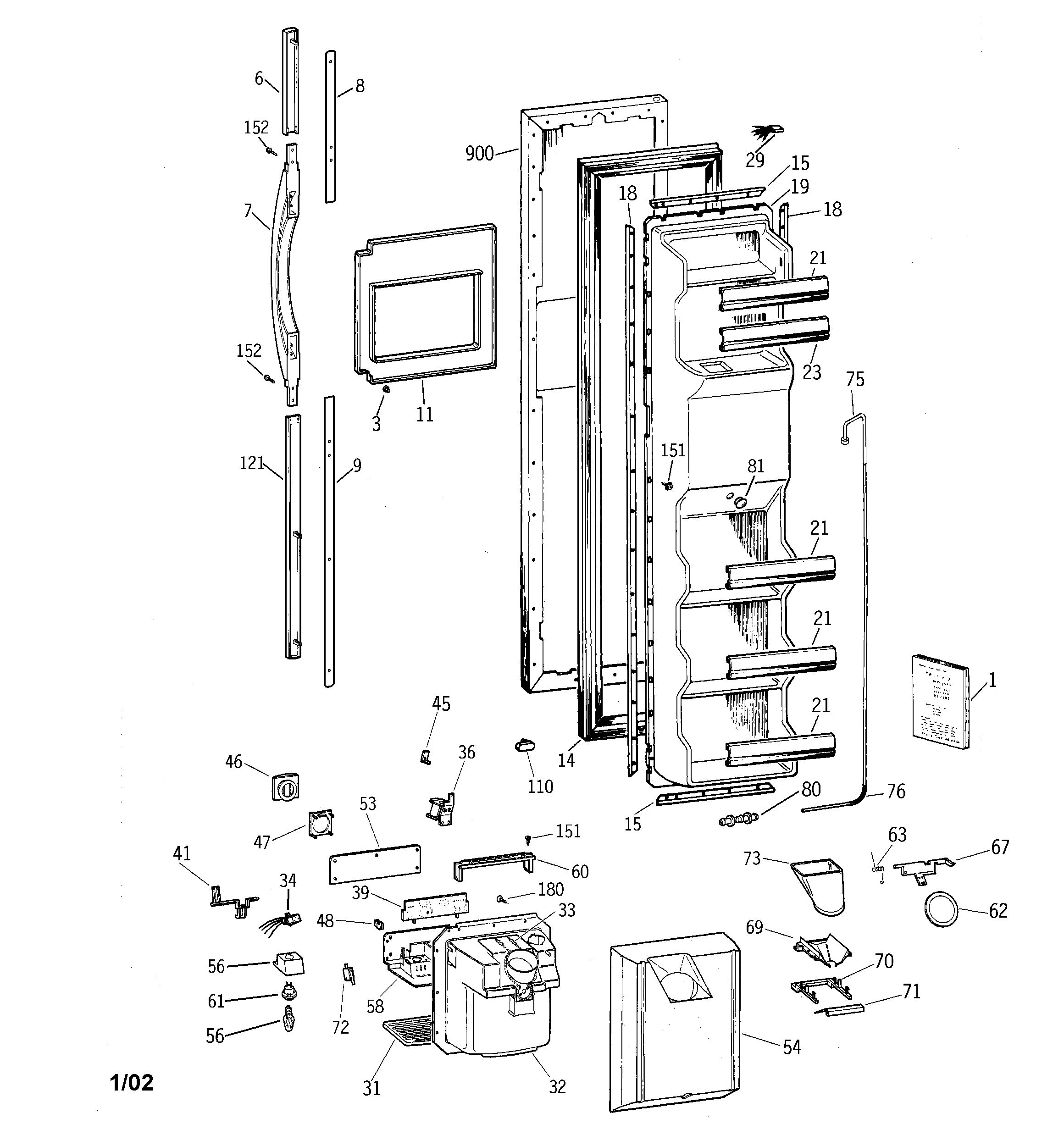 GE TFX25CRBGWW freezer door diagram