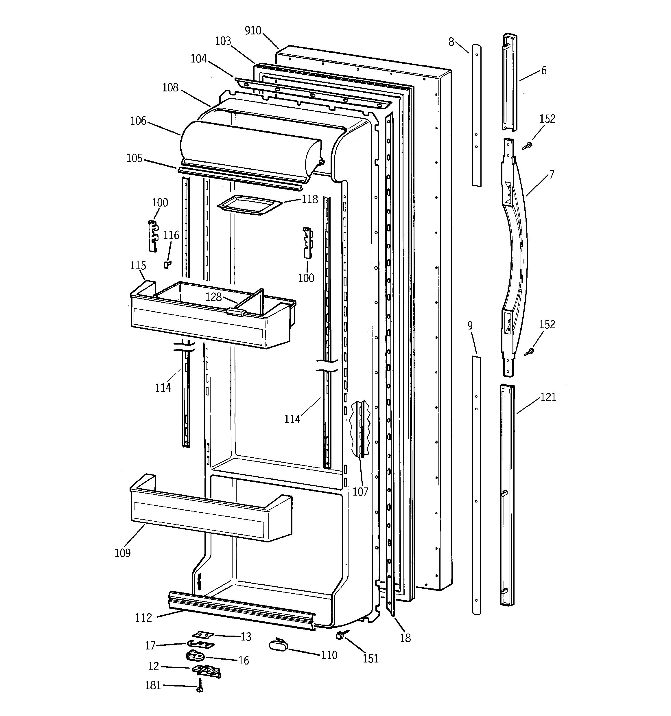 GE TFX25CRBGWW fresh food door diagram