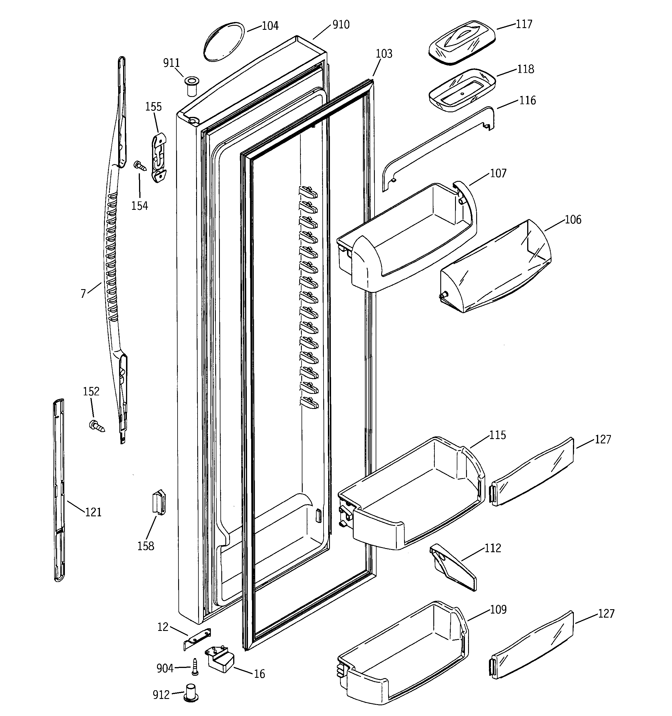 GE PSS25MGMAWW fresh food door diagram