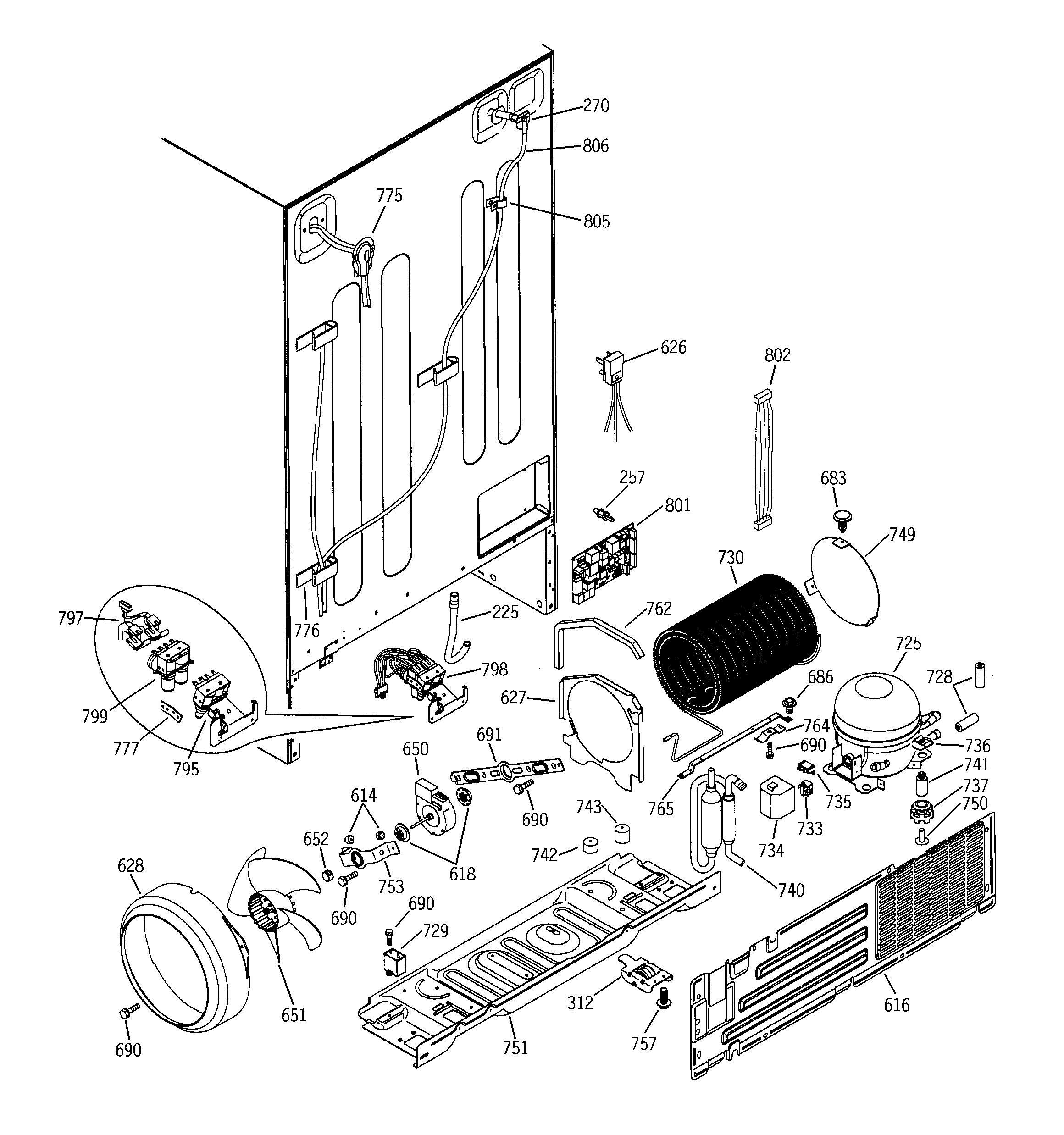 GE PSS25MGMAWW sealed system & mother board diagram