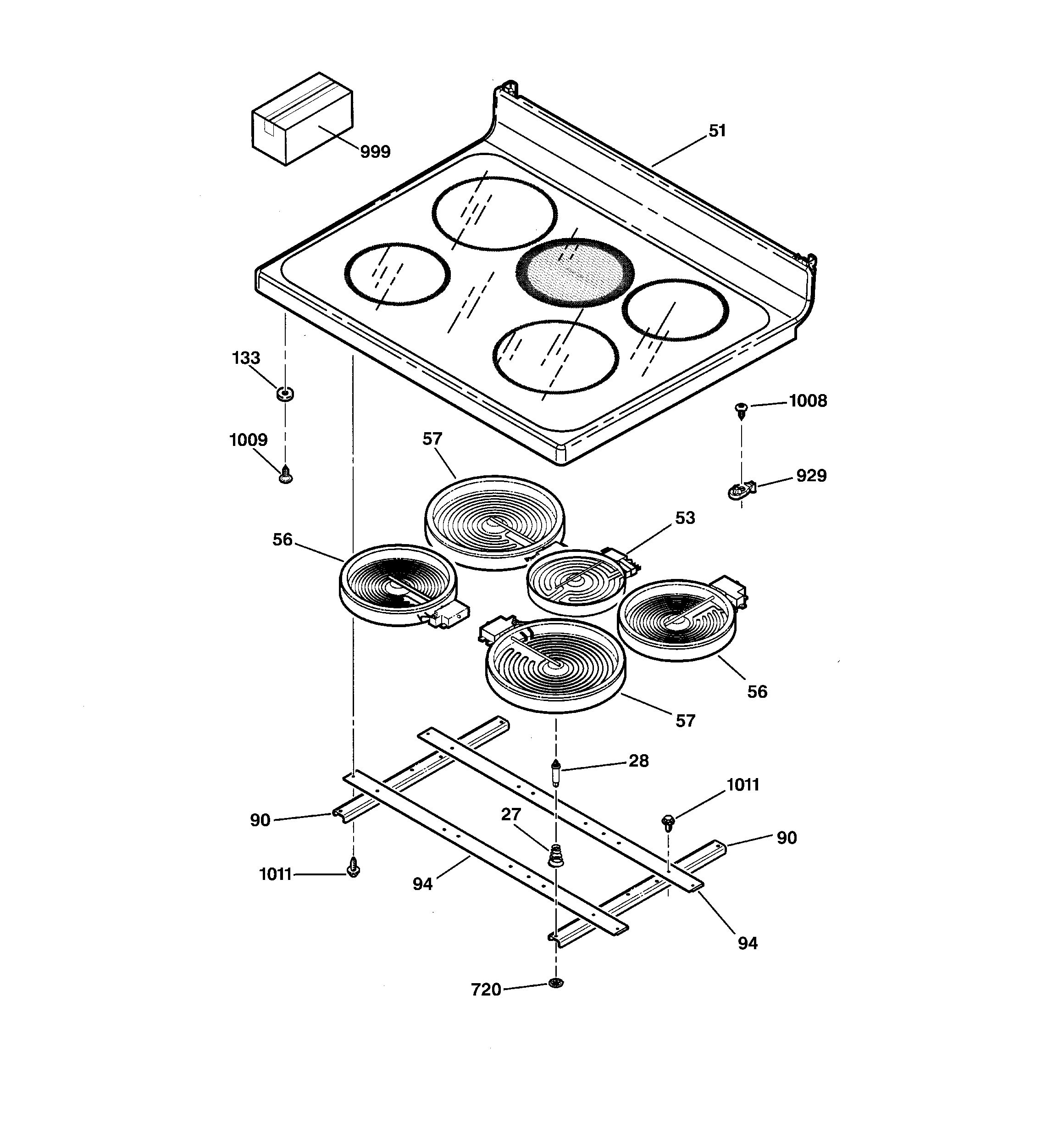 GE JBP65BC4AD cooktop diagram