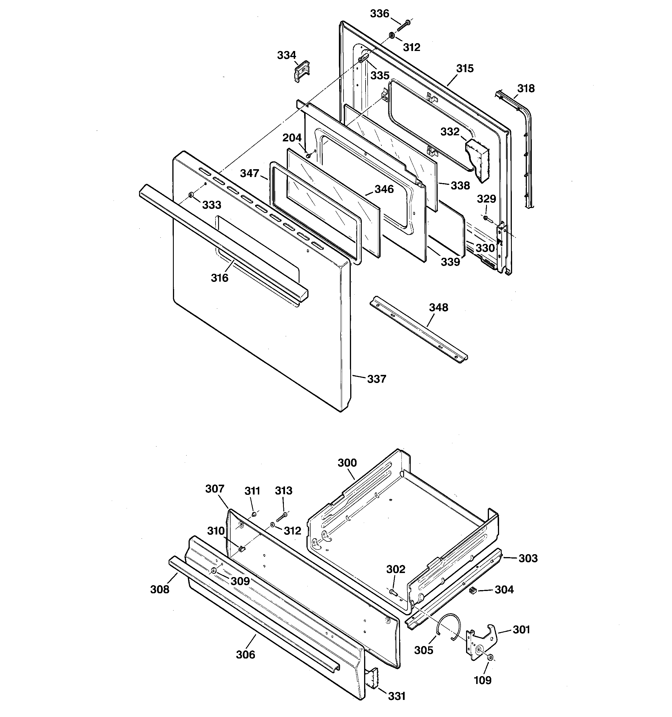 Hotpoint RGB528PEA5WW door & drawer parts diagram