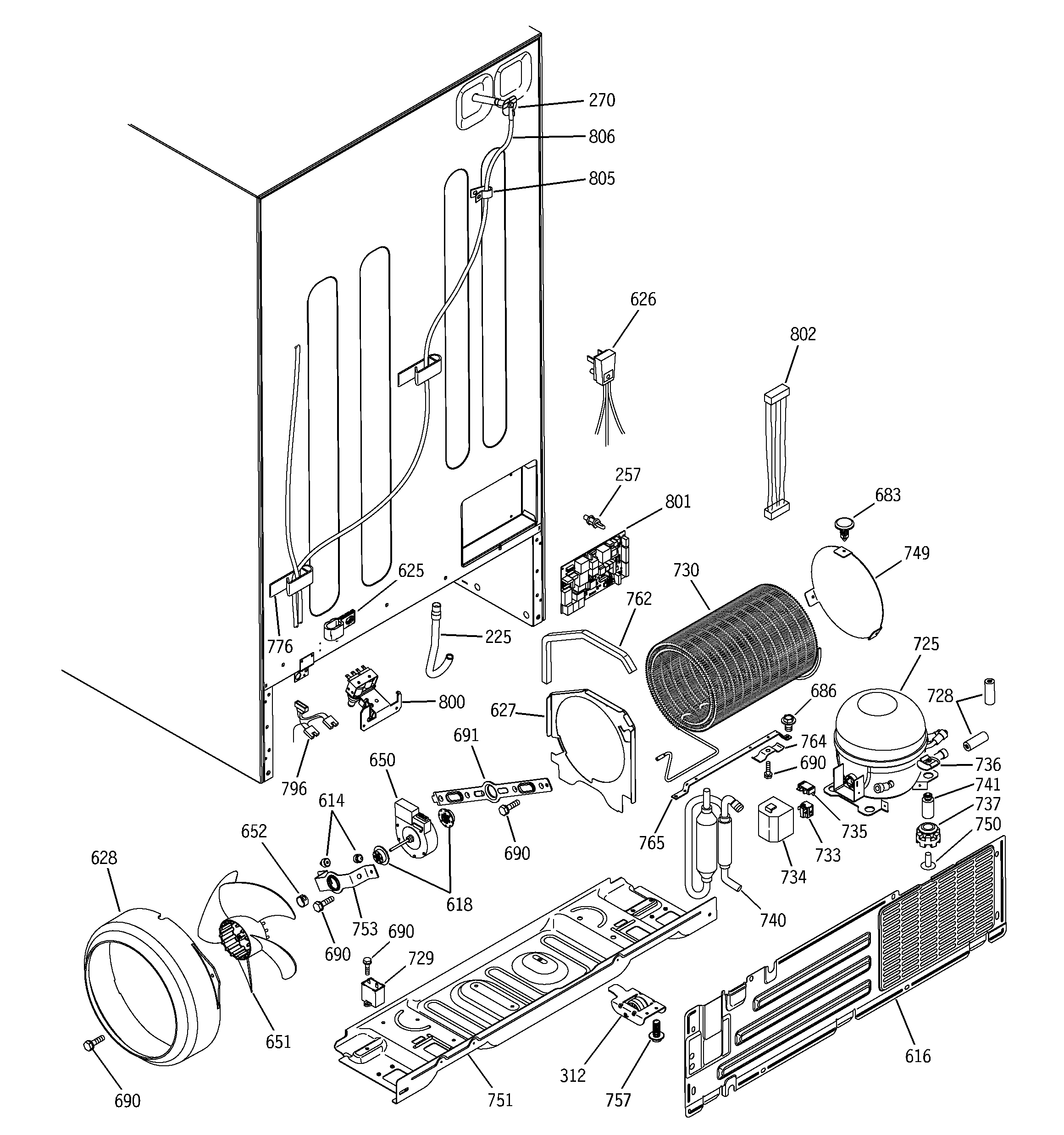 GE PCG21SIMAFBS sealed system & mother board diagram