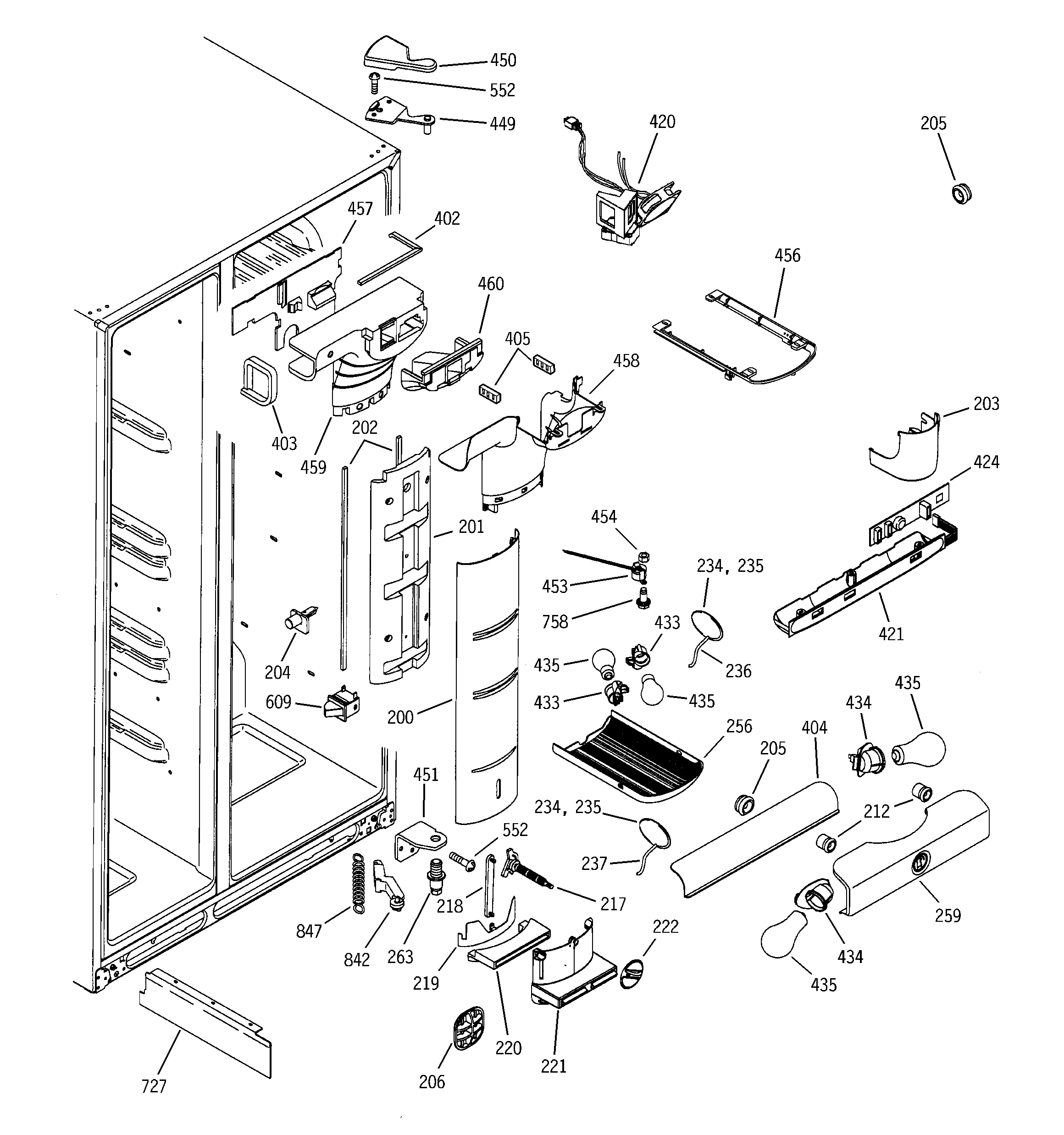 GE PSS25MCNACC fresh food section diagram