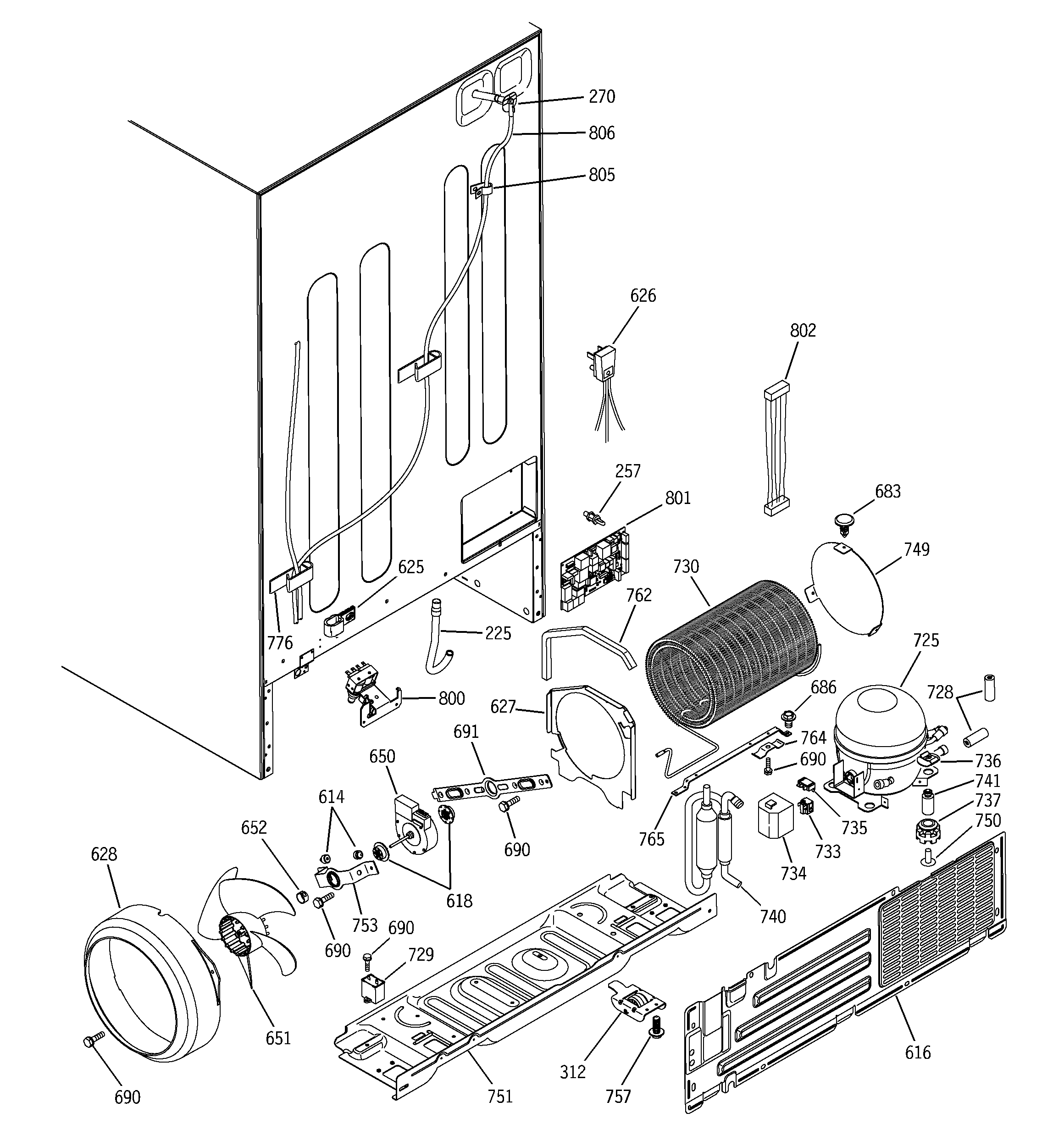 GE PSS25MCNACC sealed system & mother board diagram