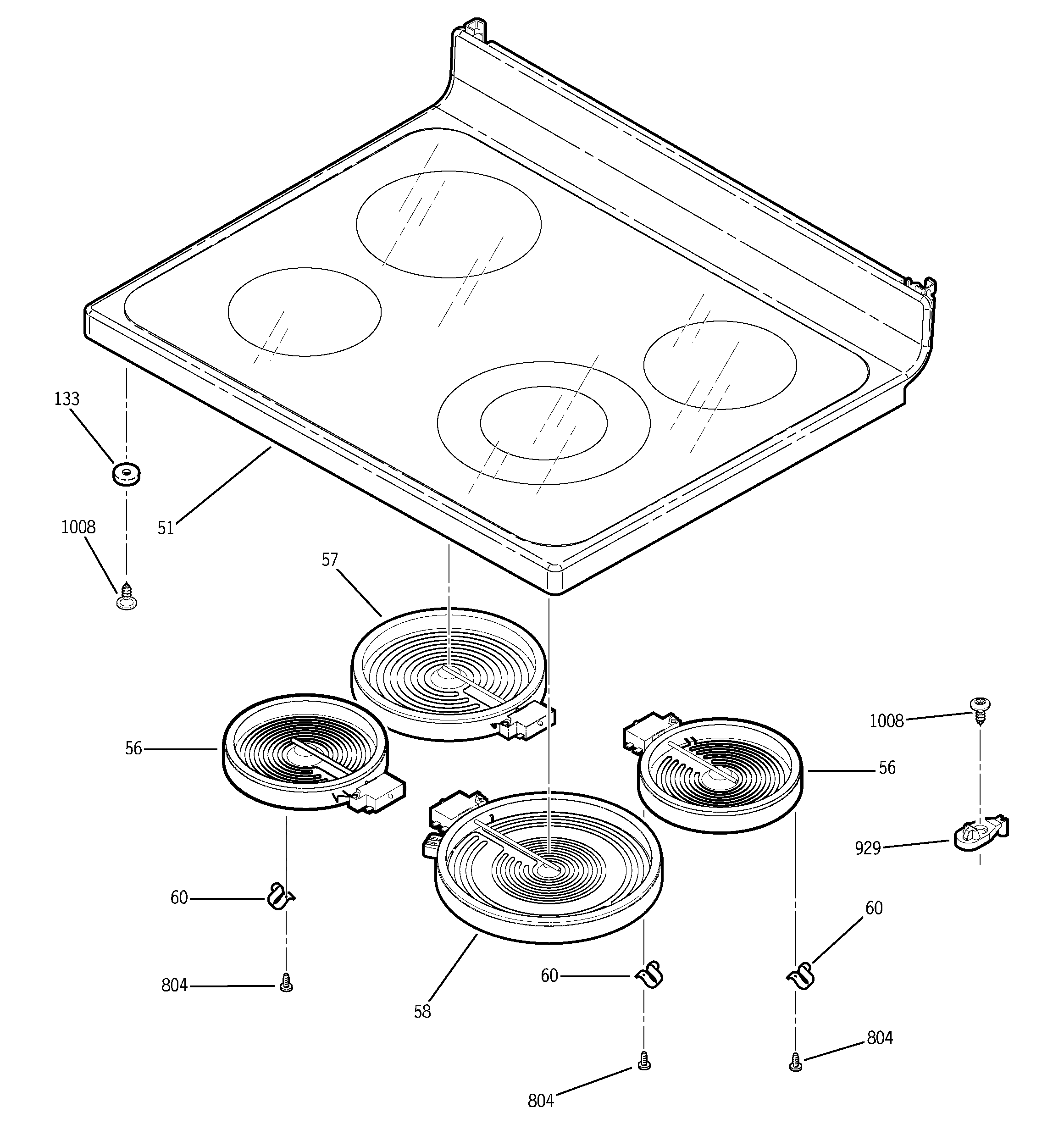 GE JBP71BF1WH cooktop diagram
