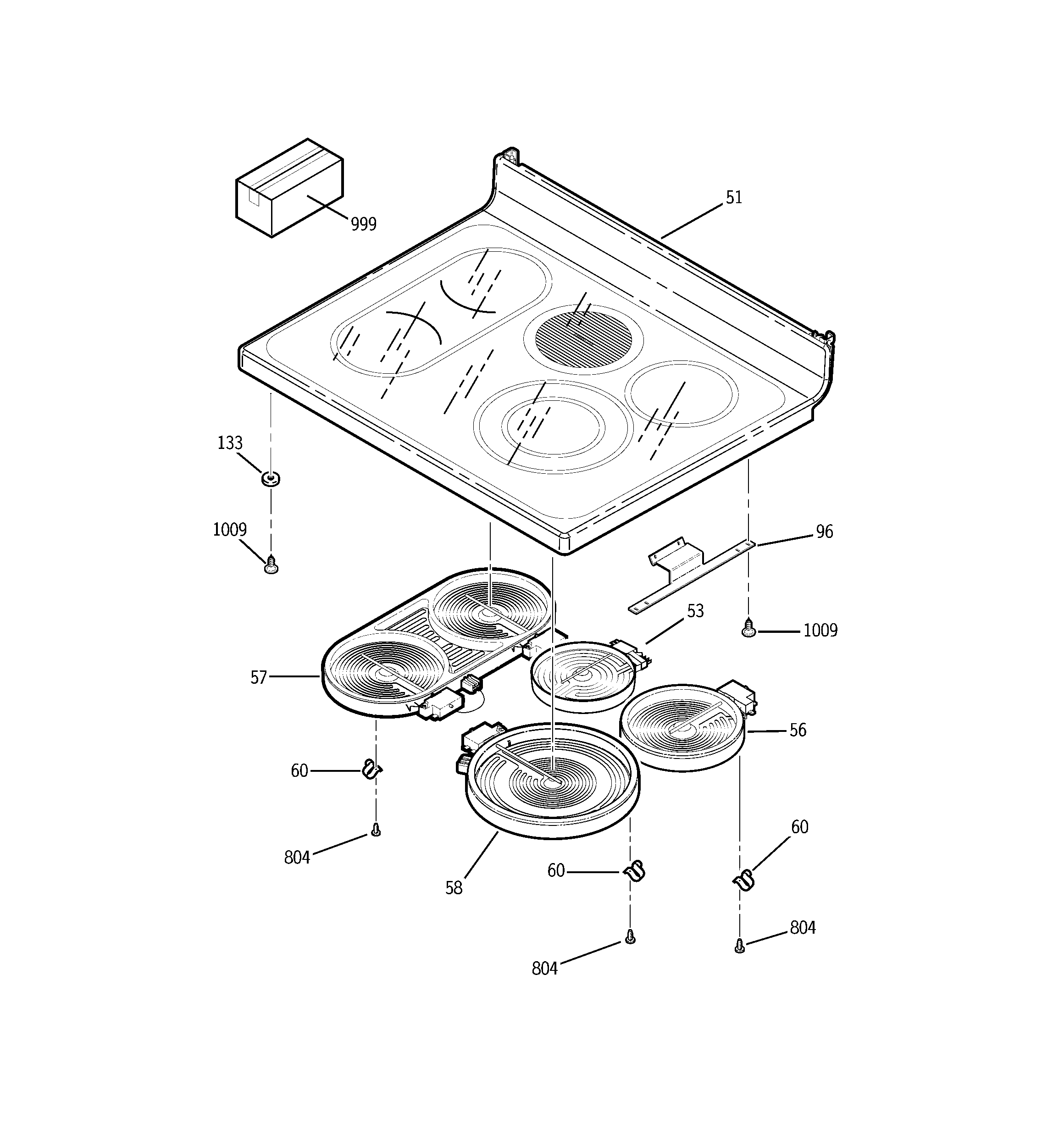 GE JBP95TF1WW cooktop diagram