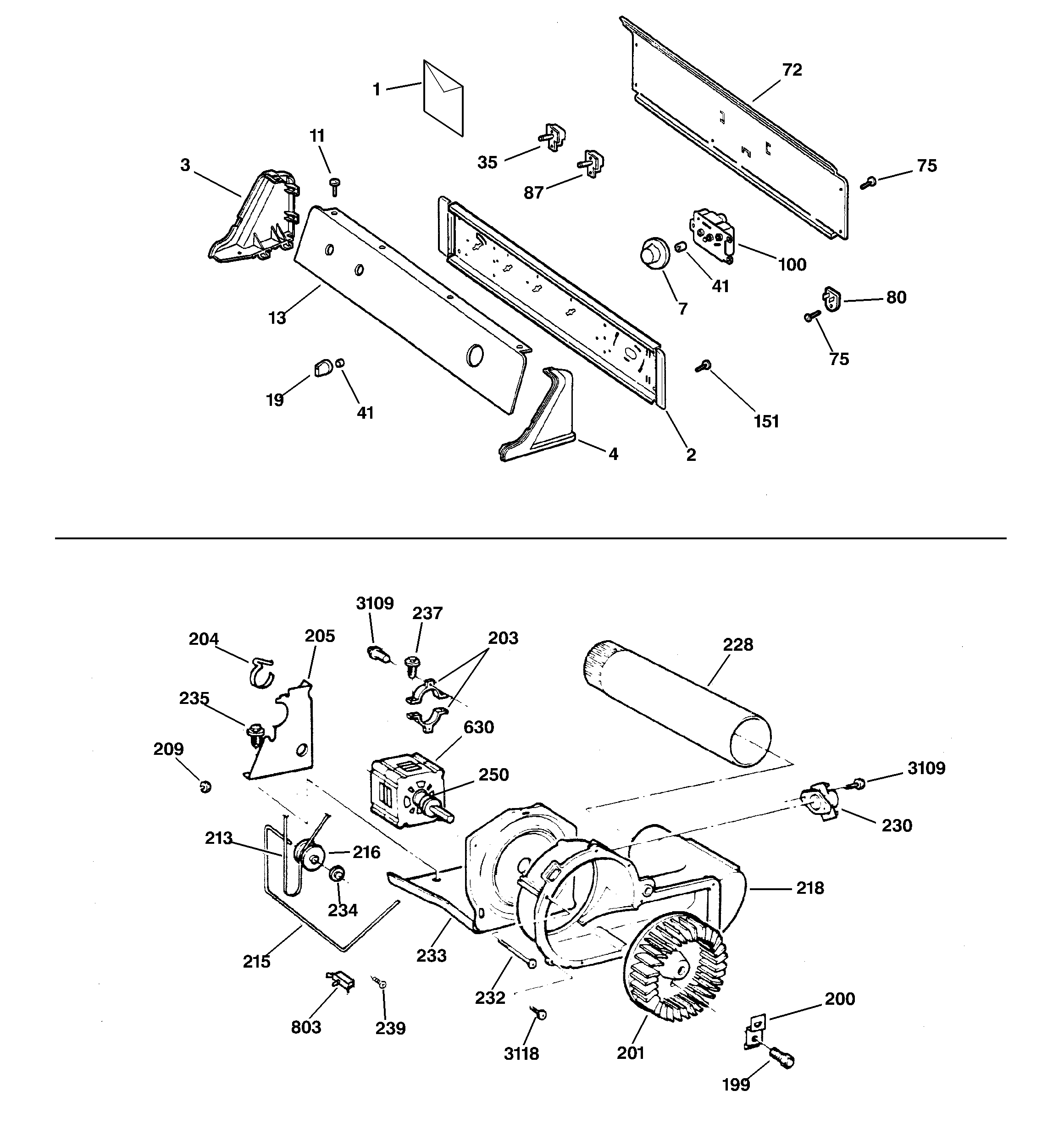 GE DBXR453EV0WW backsplash, blower & drive assembly diagram