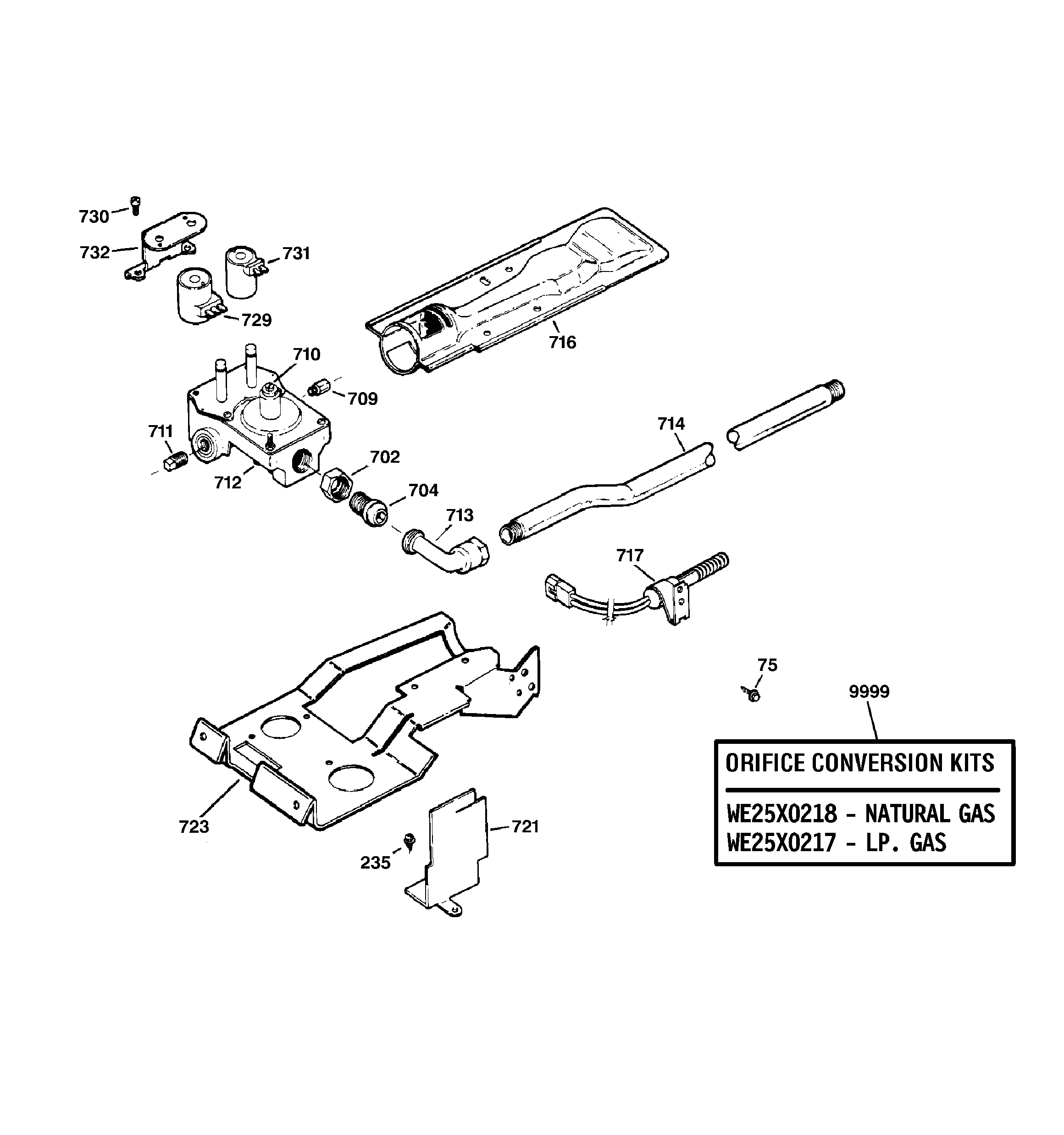 GE EGD4000B0WW gas valve & burner assembly diagram