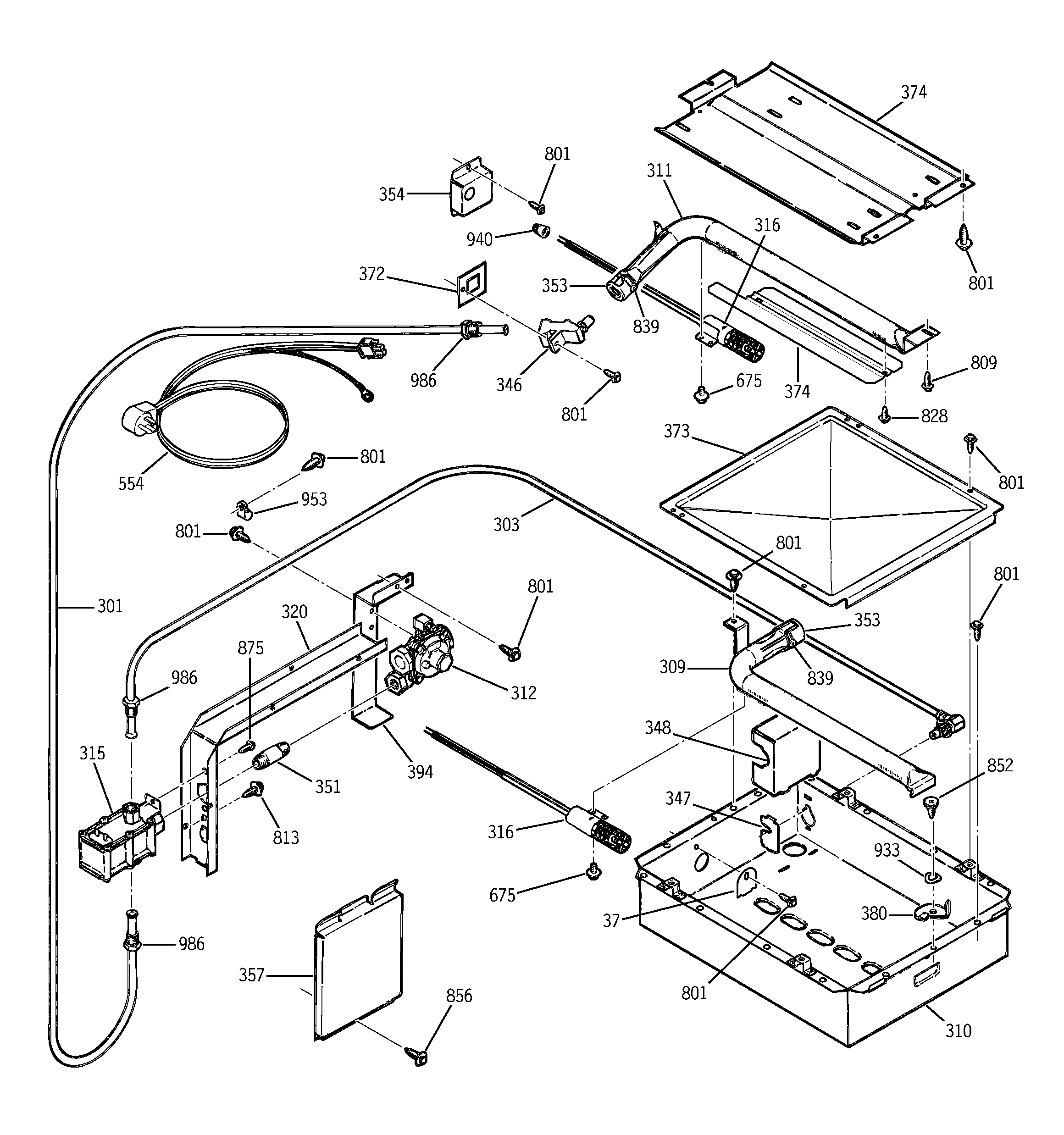 GE JGRP17BEW3BB gas & burner parts diagram