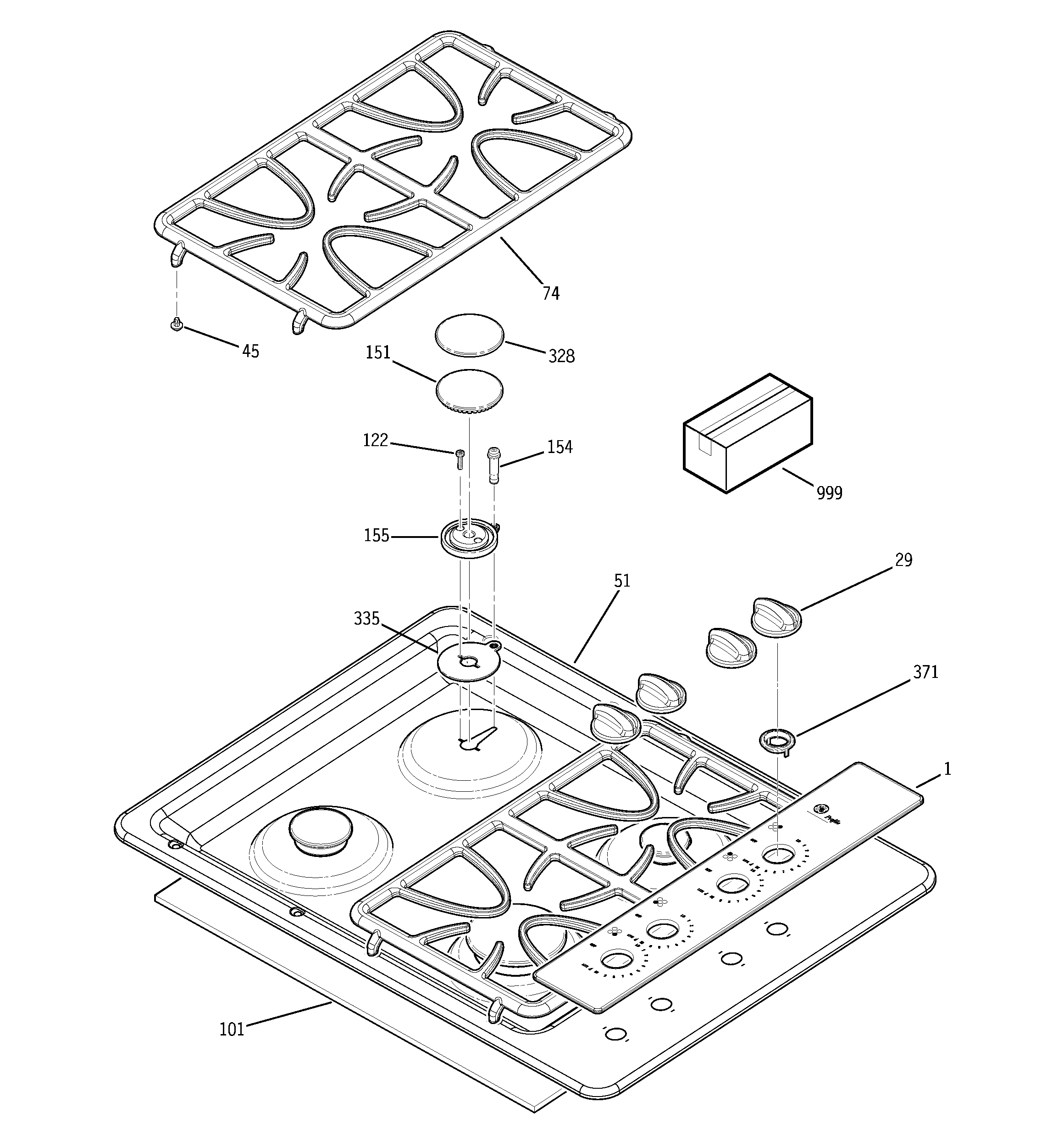 GE JGP933BEC2BB control panel & cooktop diagram