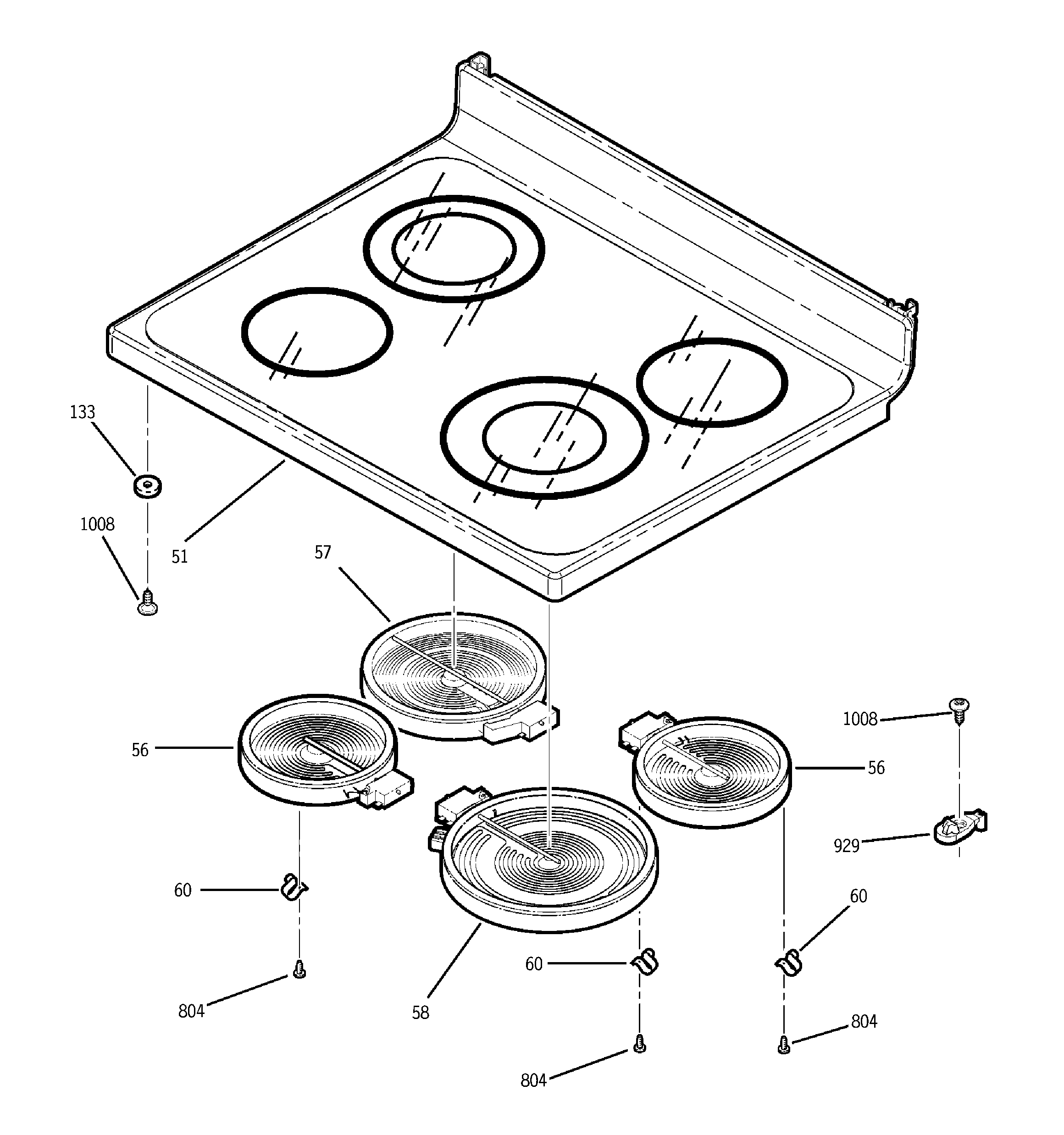 GE JBP78DD1WW cooktop diagram