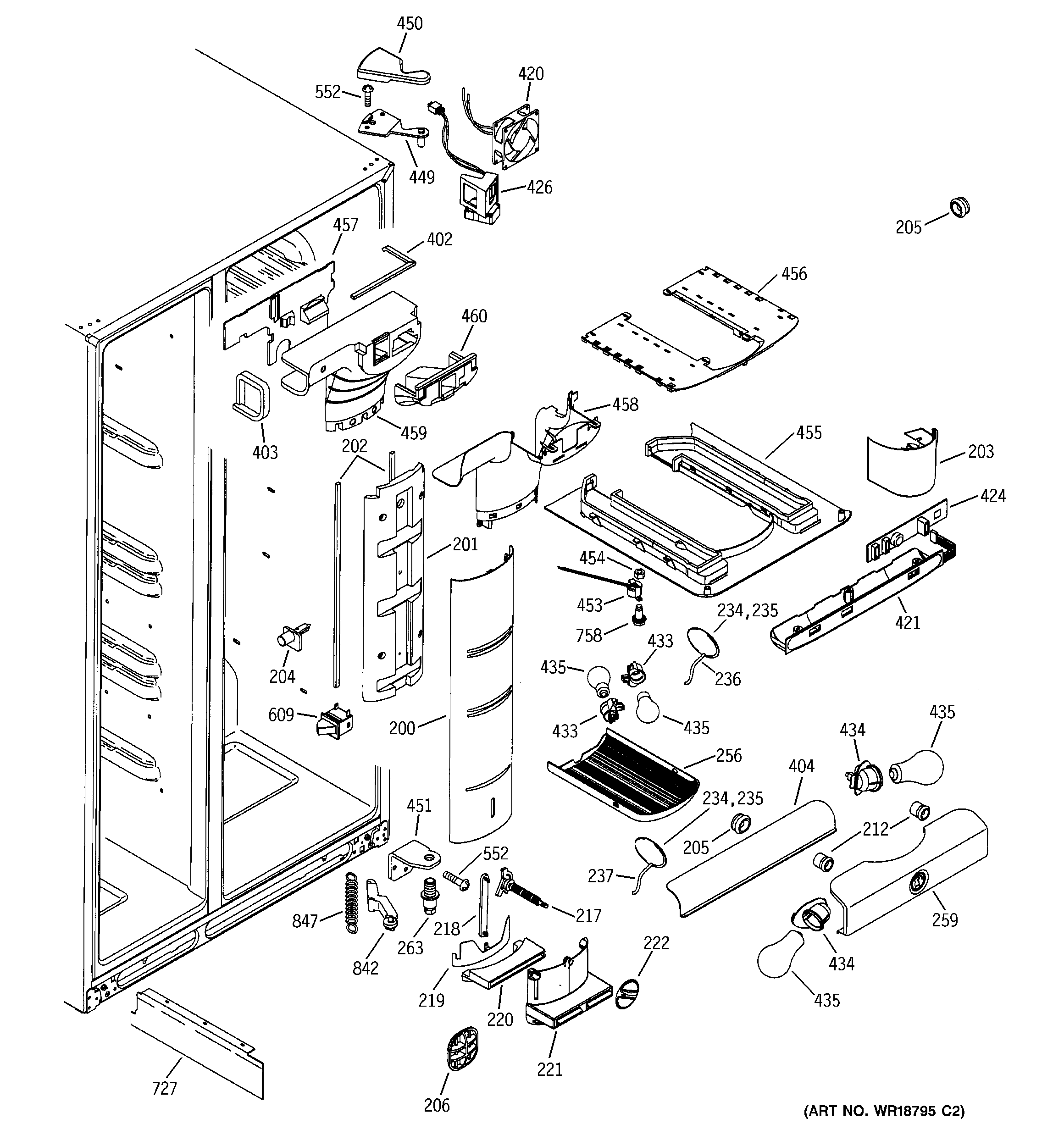 GE PSS25MCMACC fresh food section diagram