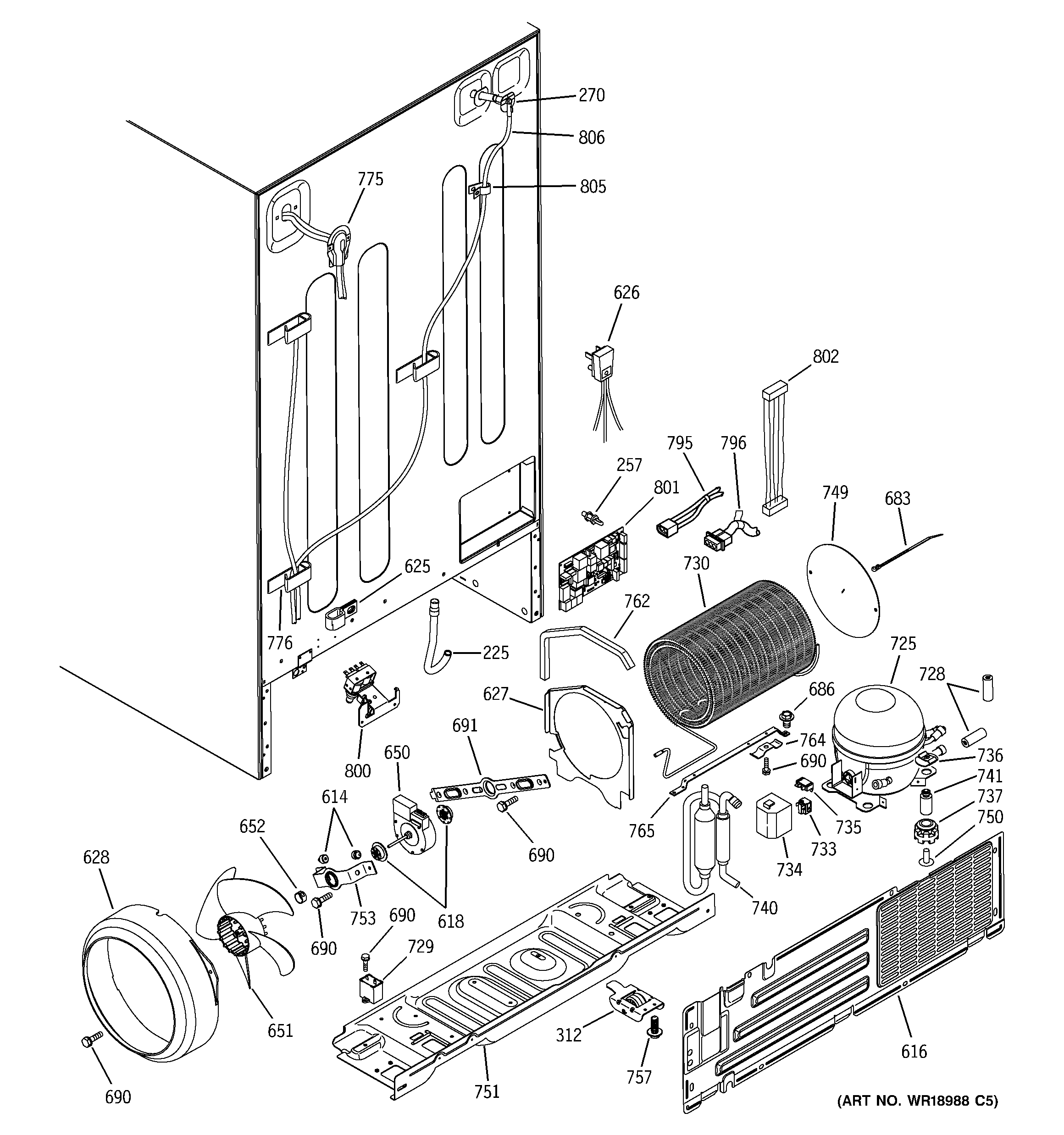 GE PCK23NHMAFWW sealed system & mother board diagram