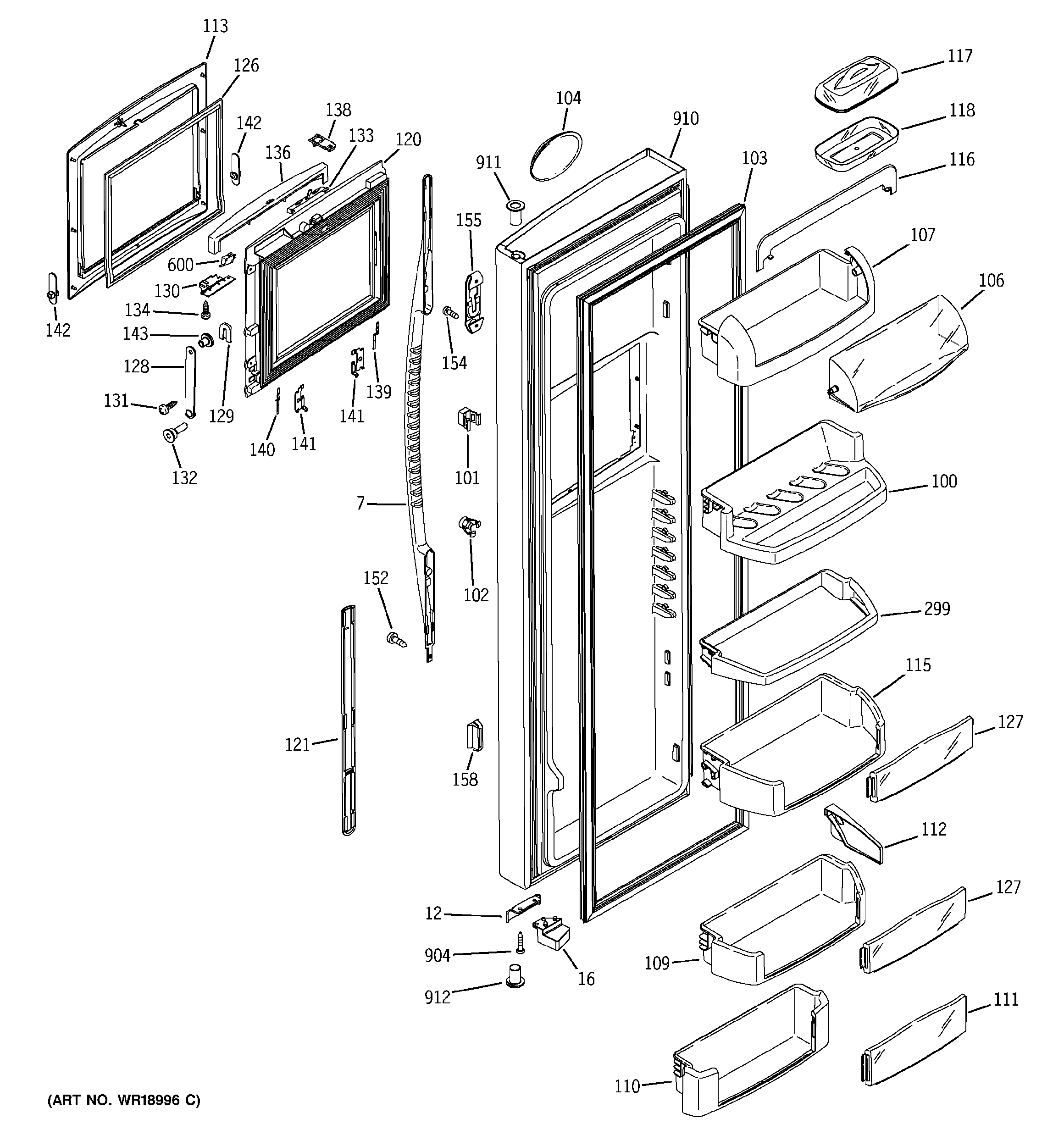 GE PCK23NHMAFWW fresh food door diagram