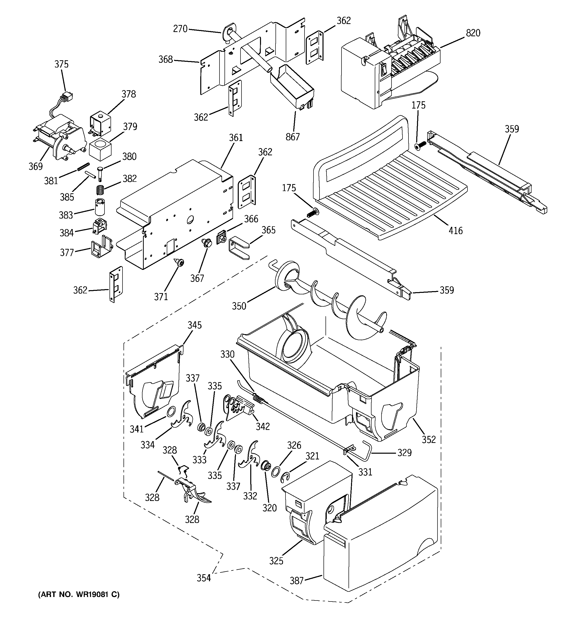 GE PCK23NHMAFWW ice maker & dispenser diagram