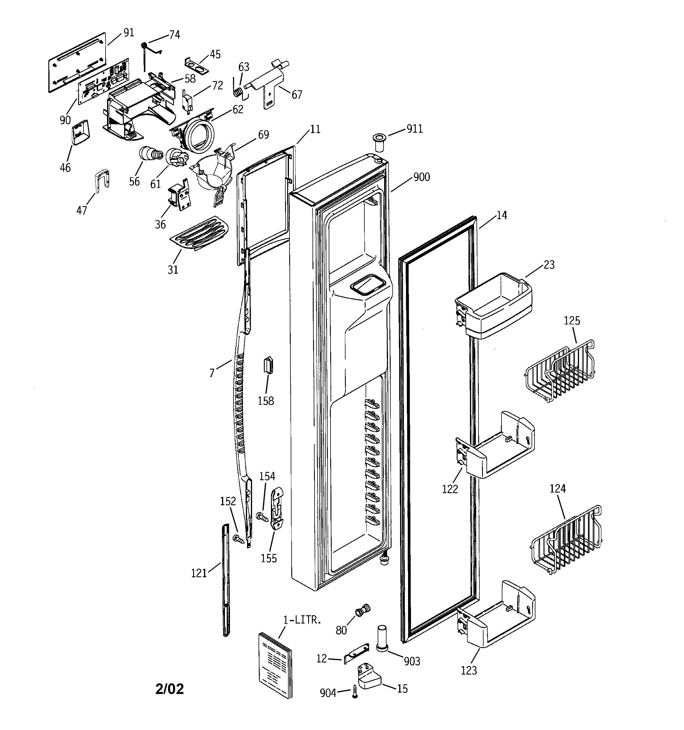 GE PSK25NGMACWW freezer door diagram