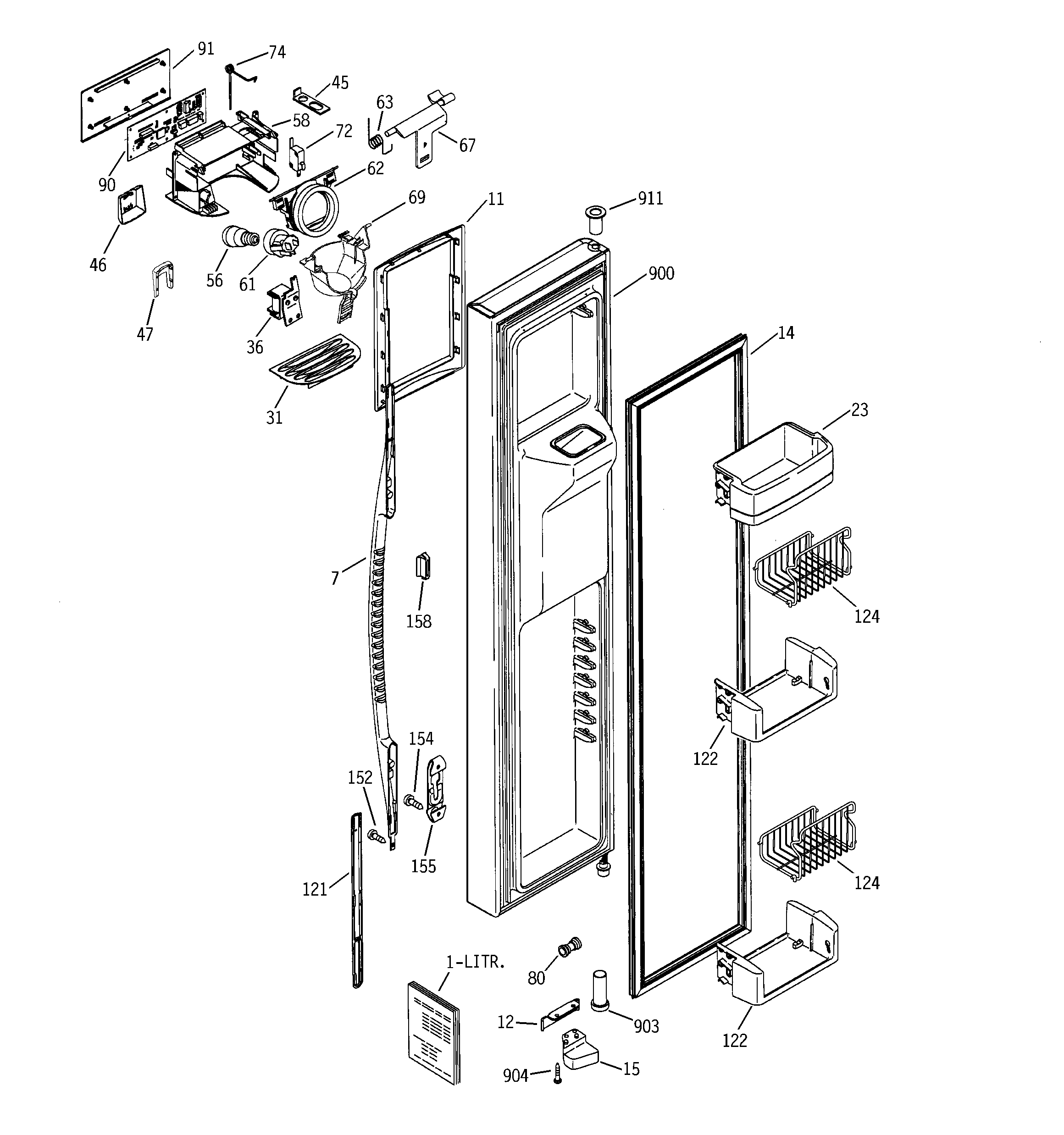 GE PSK29NHMACWW freezer door diagram