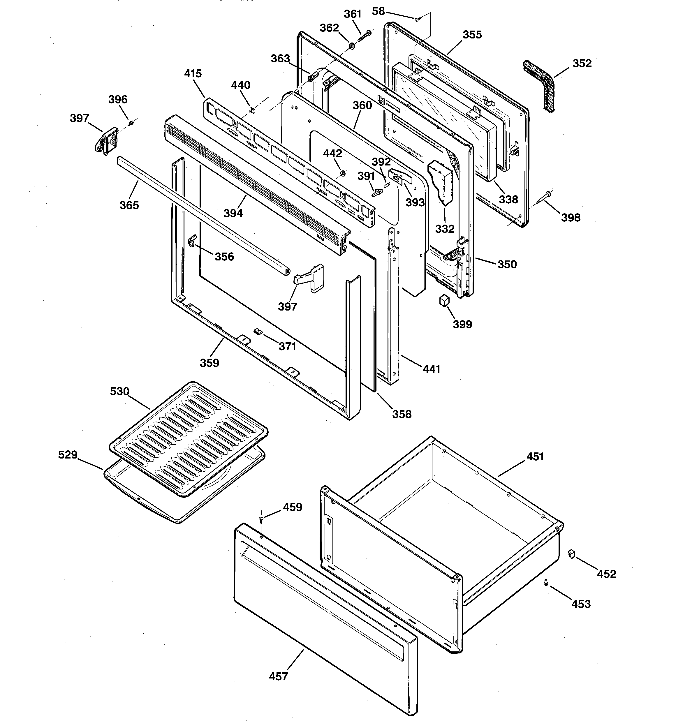GE JBP26A*R1 door & drawer parts diagram