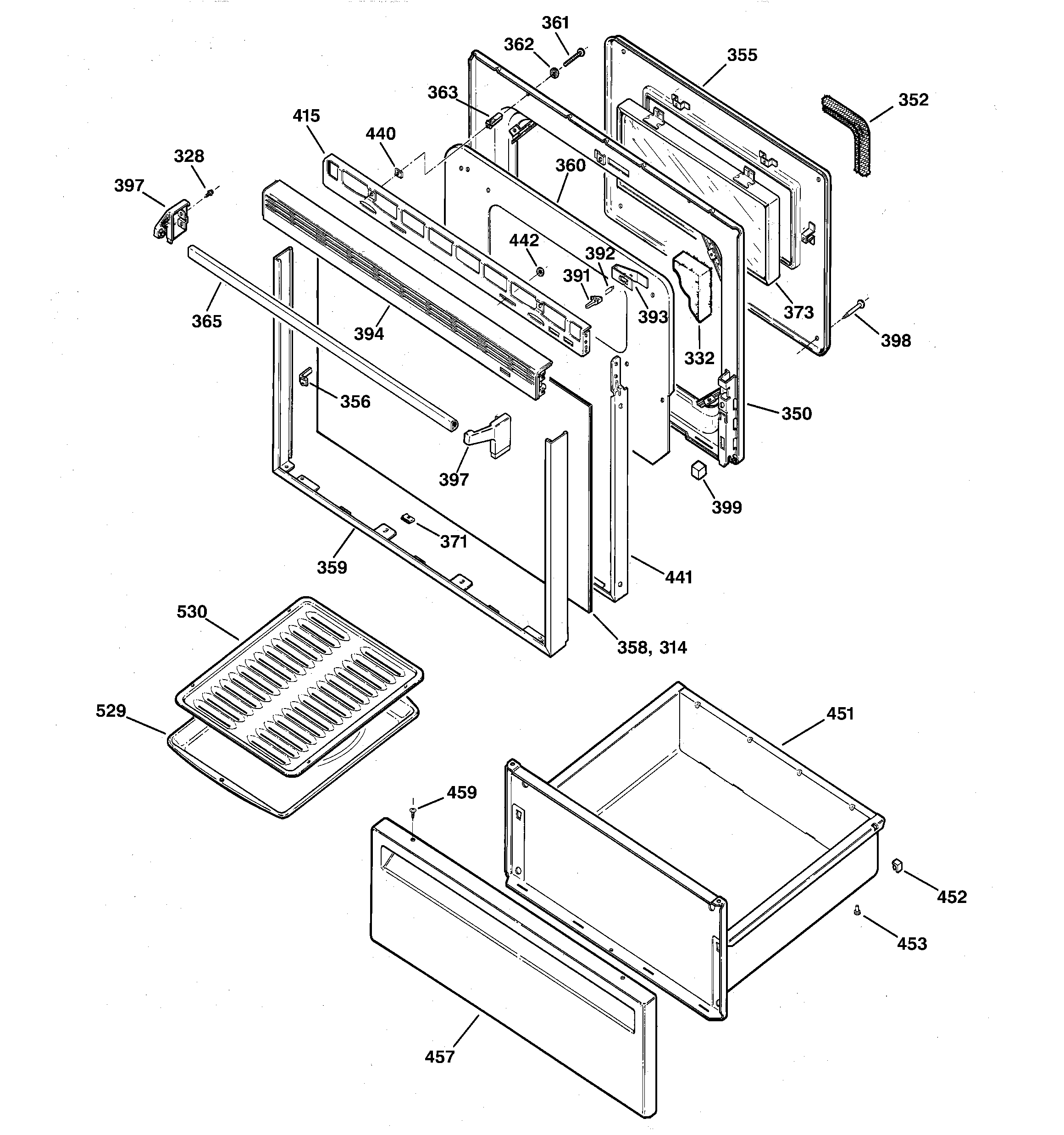 GE JBP26A*R2 door & drawer parts diagram