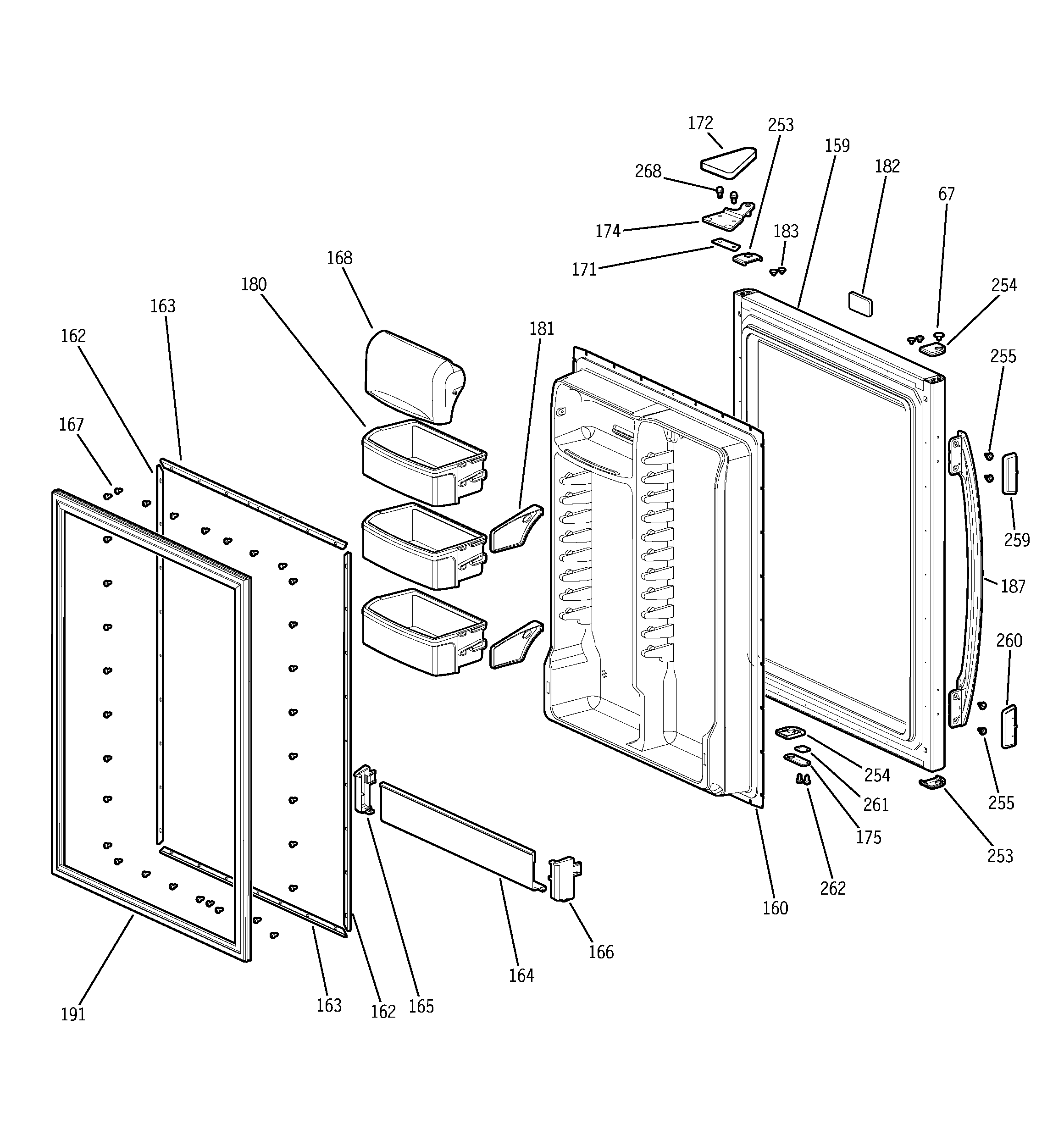 GE GBS18KBMWW fresh food door diagram