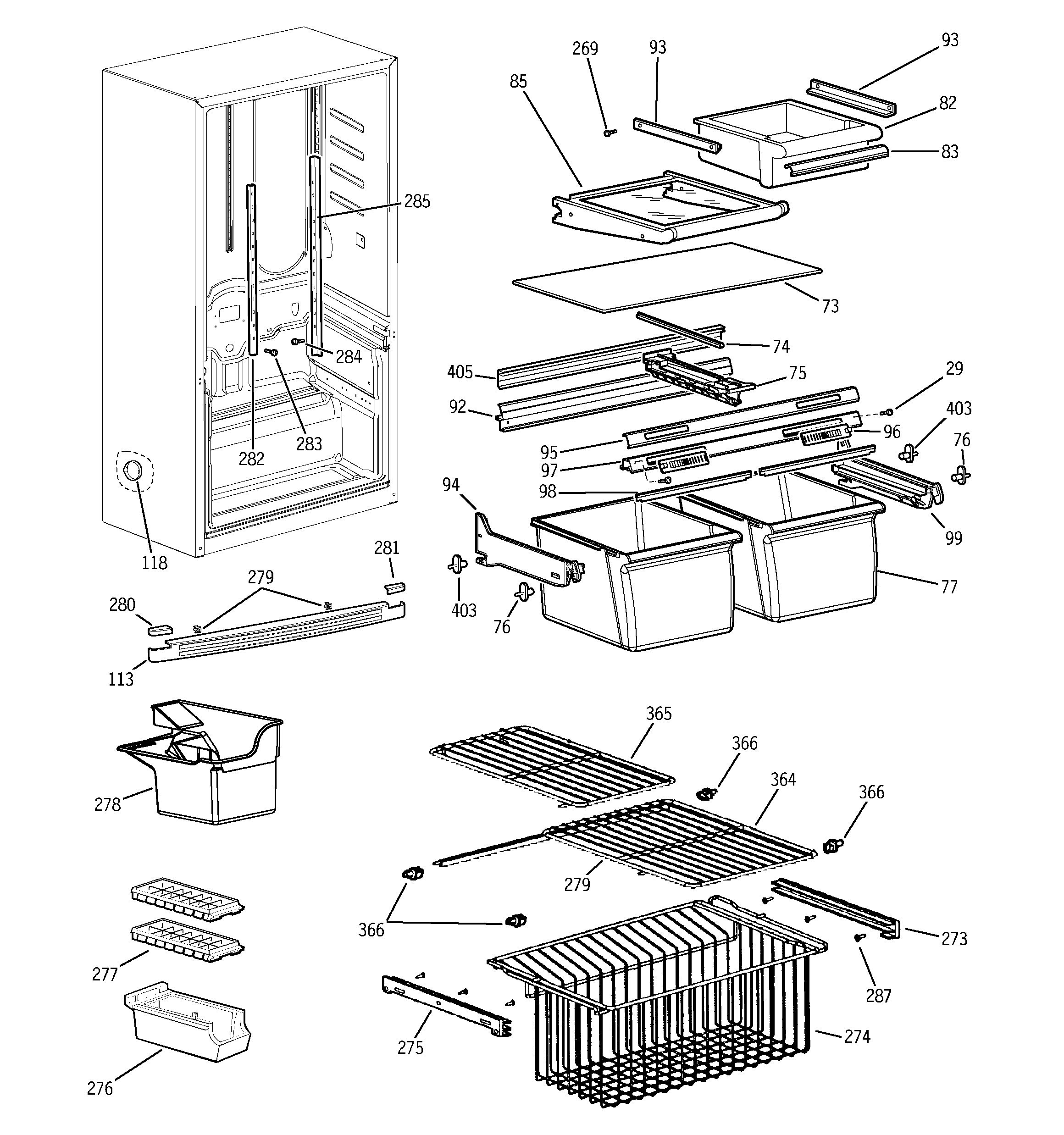 GE GBS18KBMWW shelves diagram