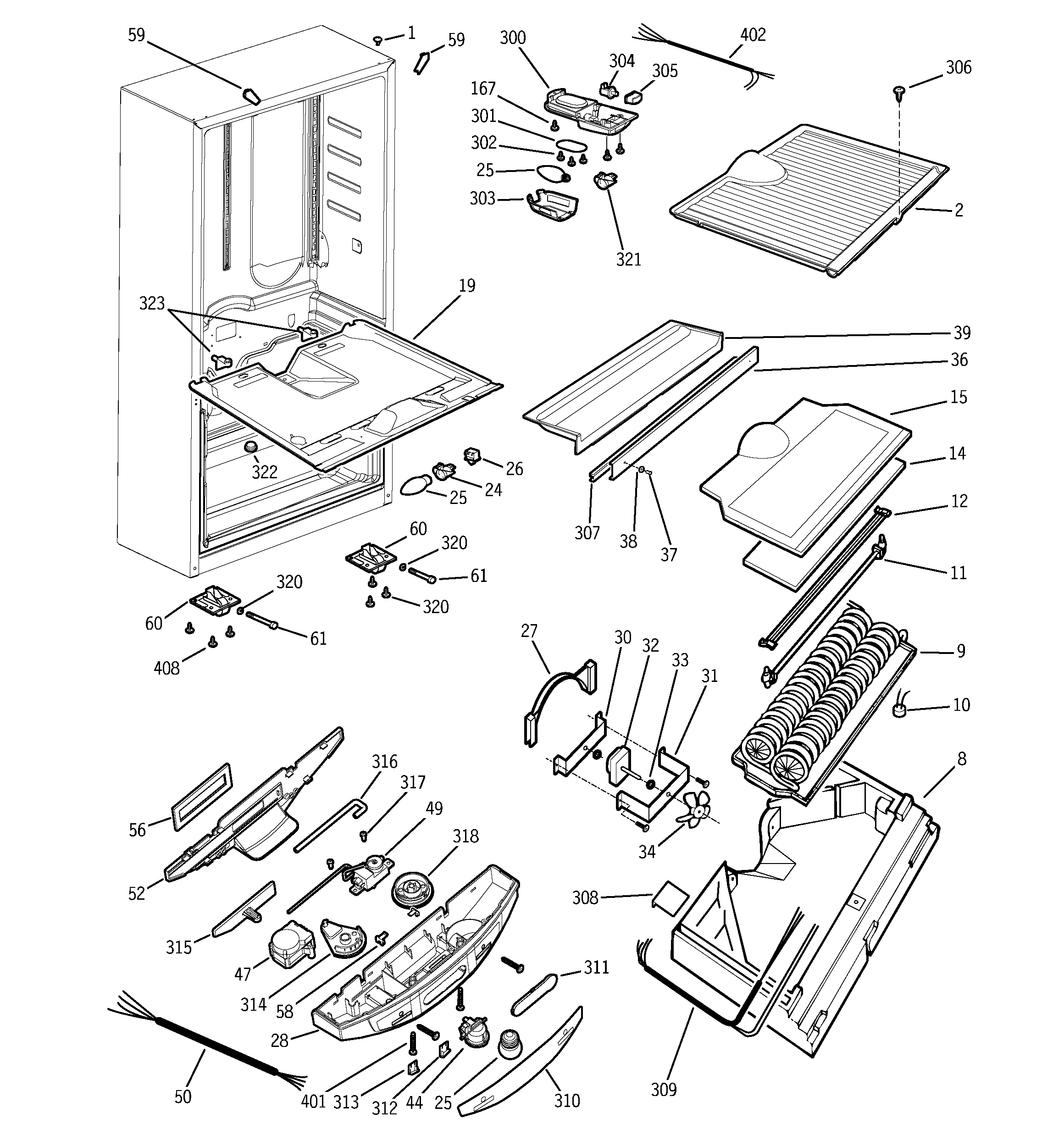 GE GBS18KBMWW cabinet diagram