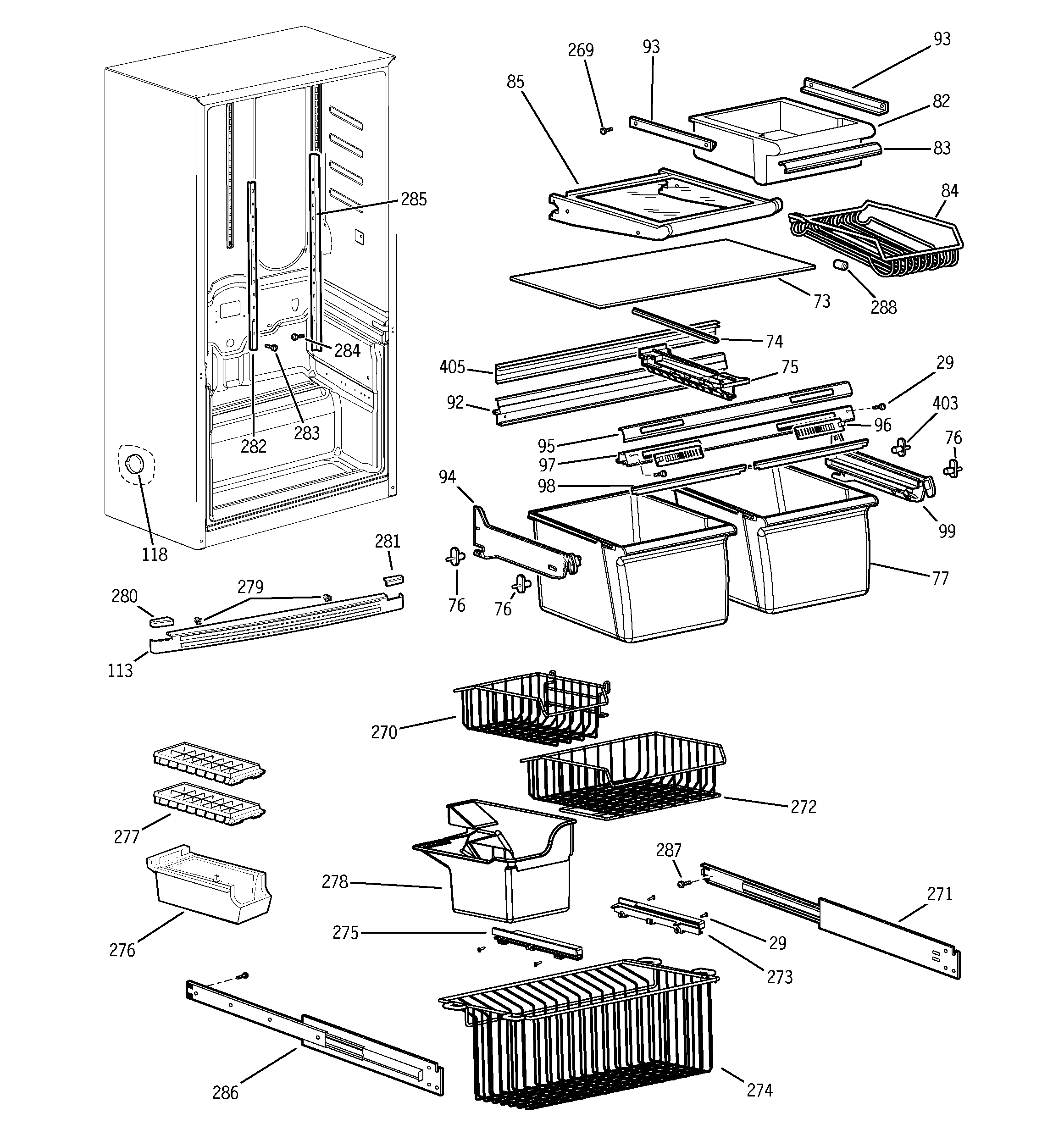 GE PDS18LBMCC shelves diagram
