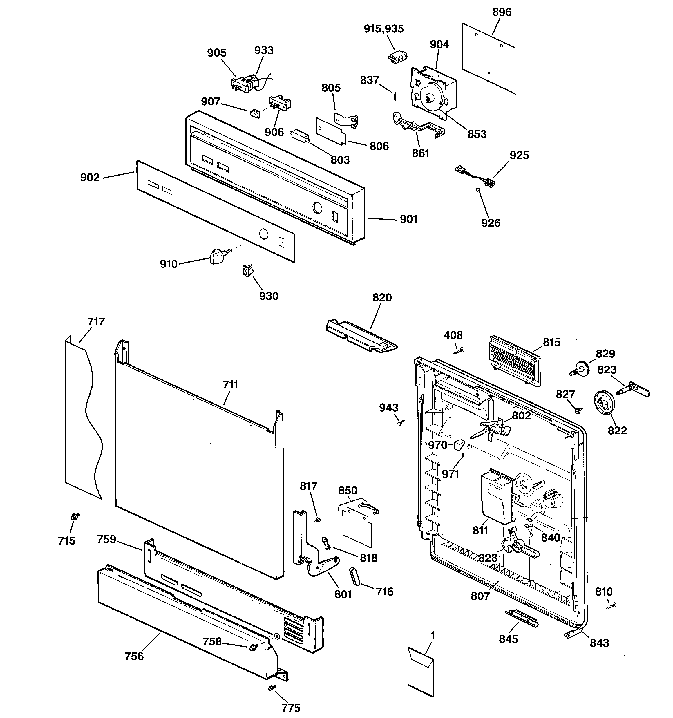 Hotpoint HDA3200F00AA escutcheon & door assembly diagram