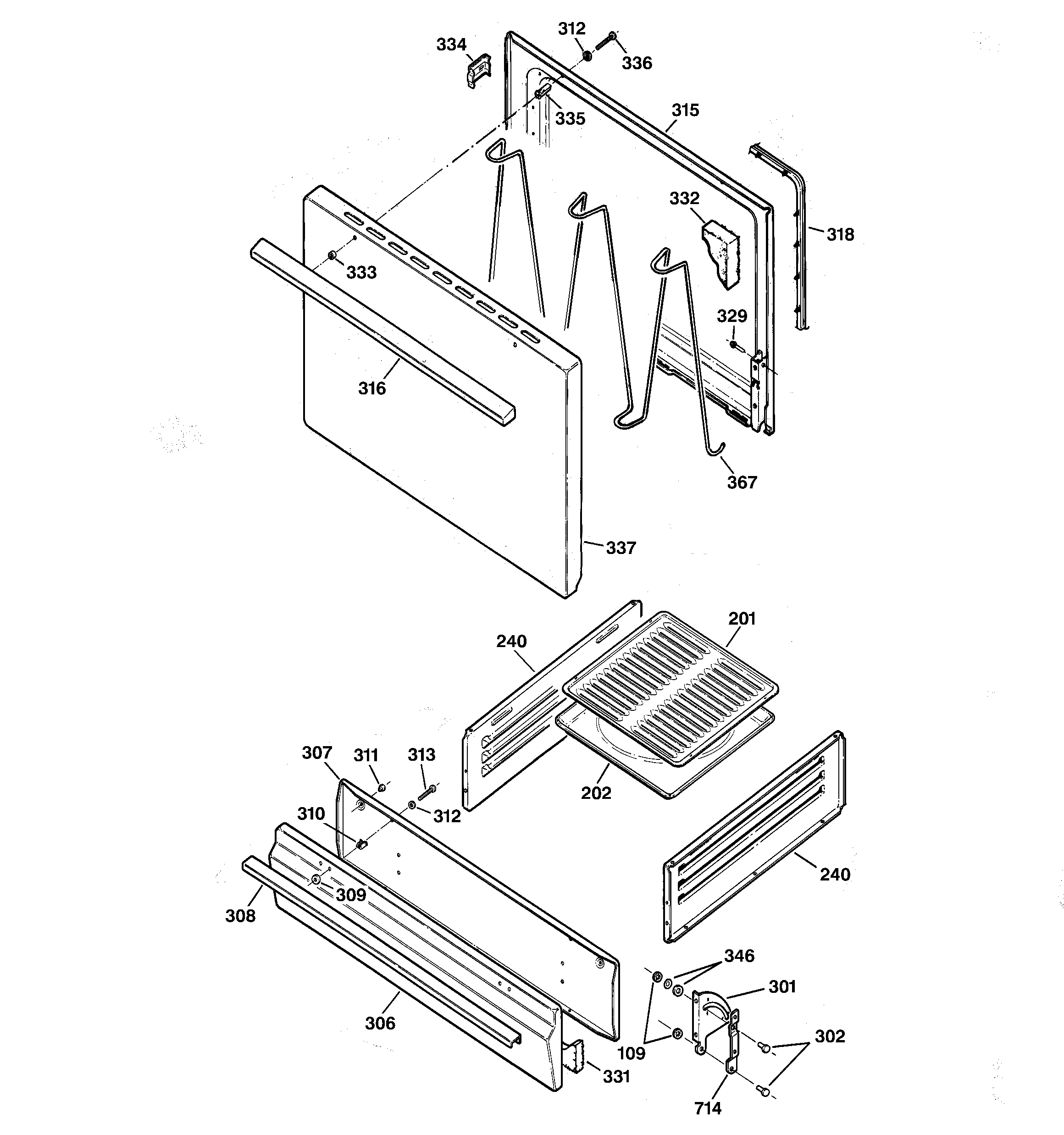 Hotpoint RGB508PEA5WH door & drawer parts diagram