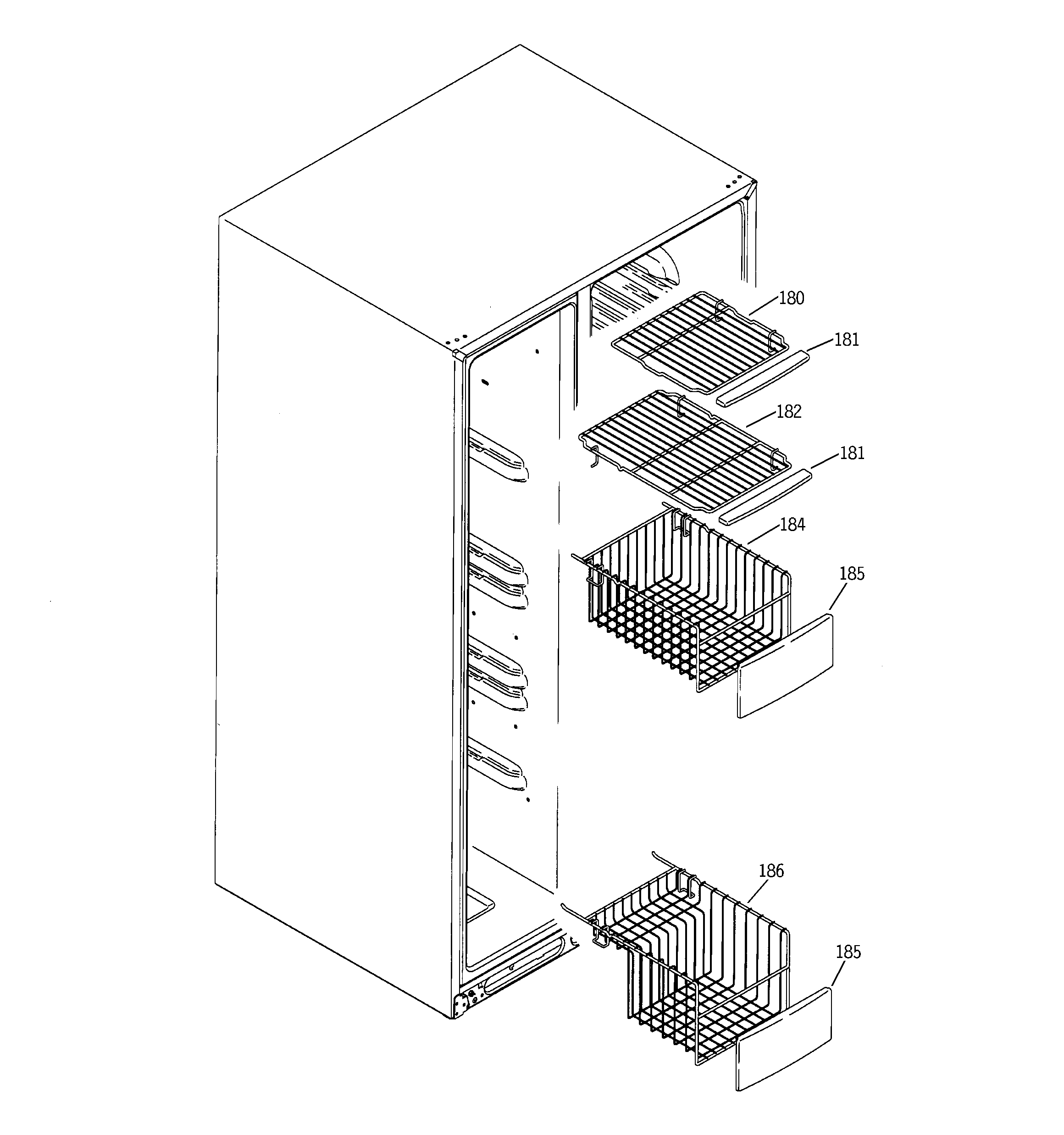 Hotpoint HSK27MGMACCC freezer shelves diagram