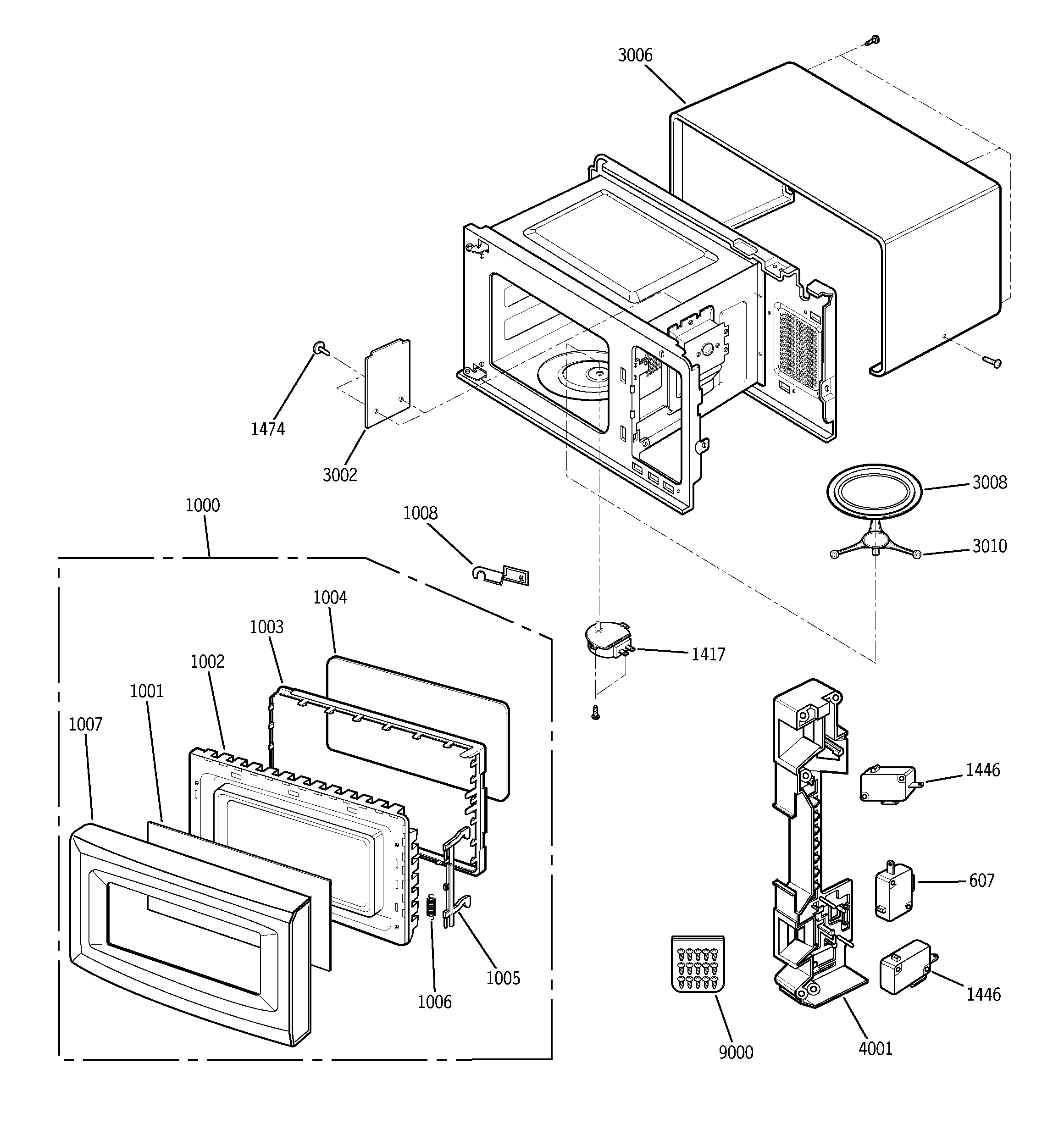 GE JE1440BF001 oven, door & latch board parts diagram