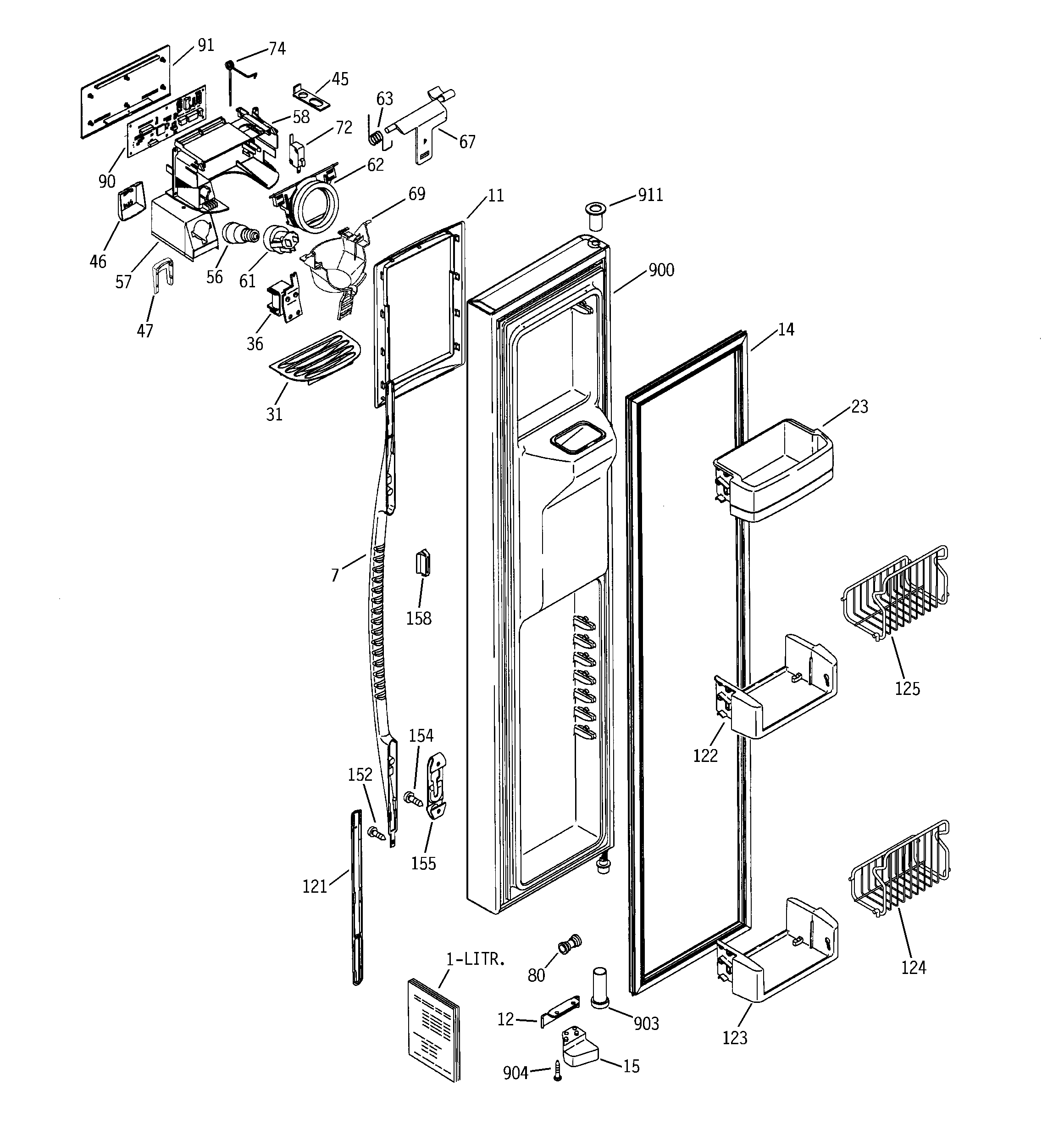 GE PCG23SJMAFBS freezer door diagram