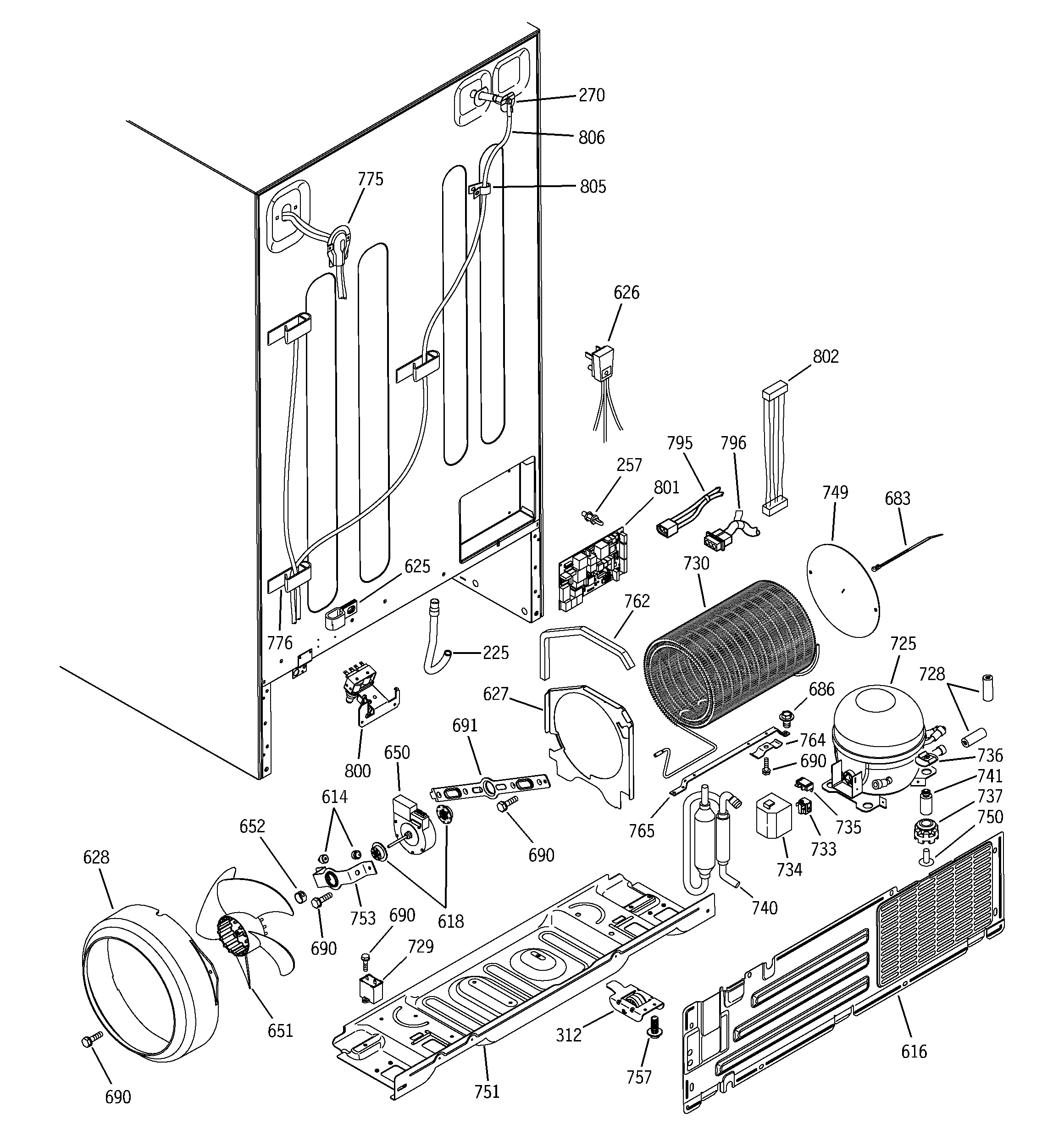 GE PCG23SJMAFBS sealed system & mother board diagram