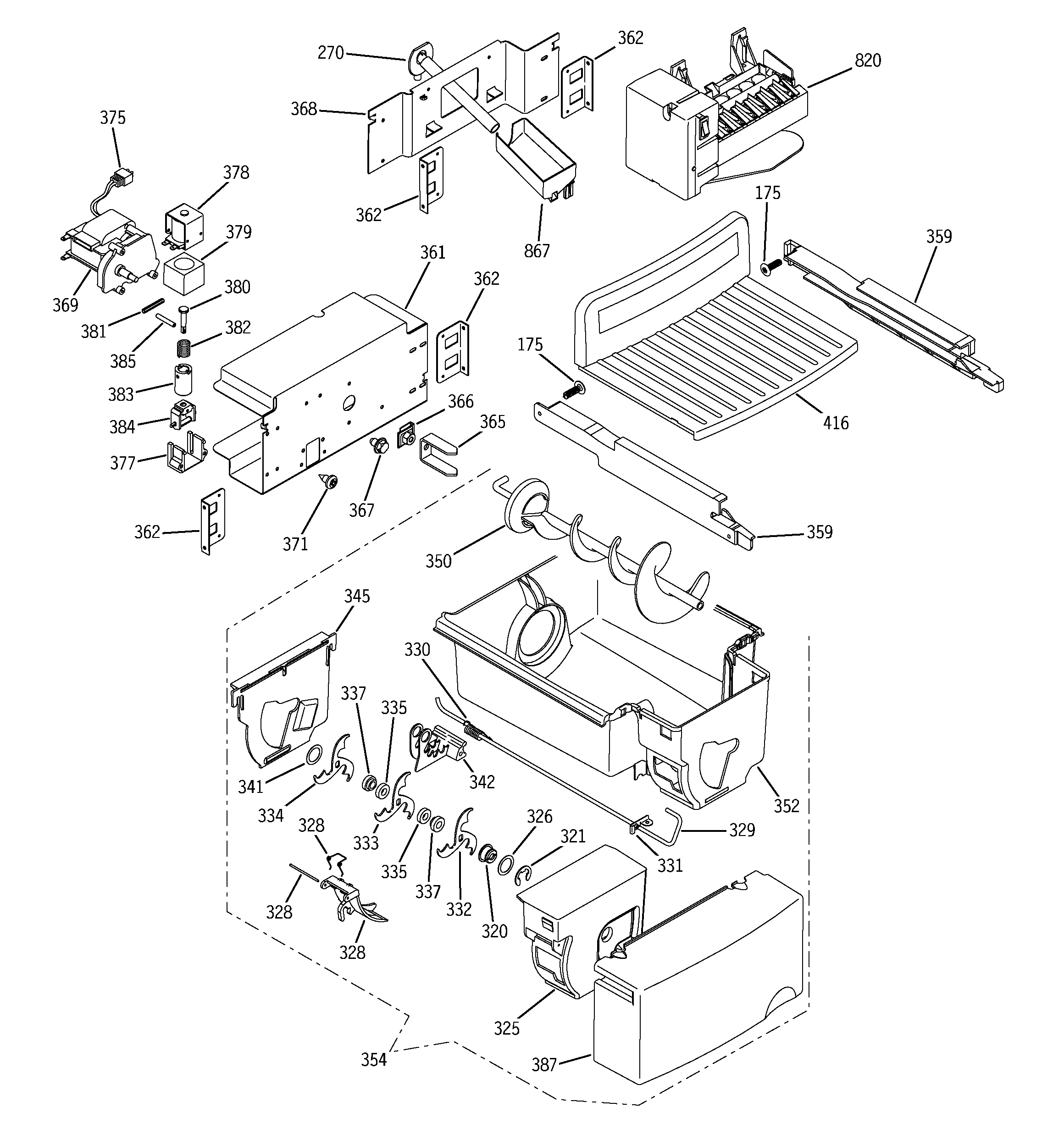 GE PCG23SJMAFBS ice maker & dispenser diagram