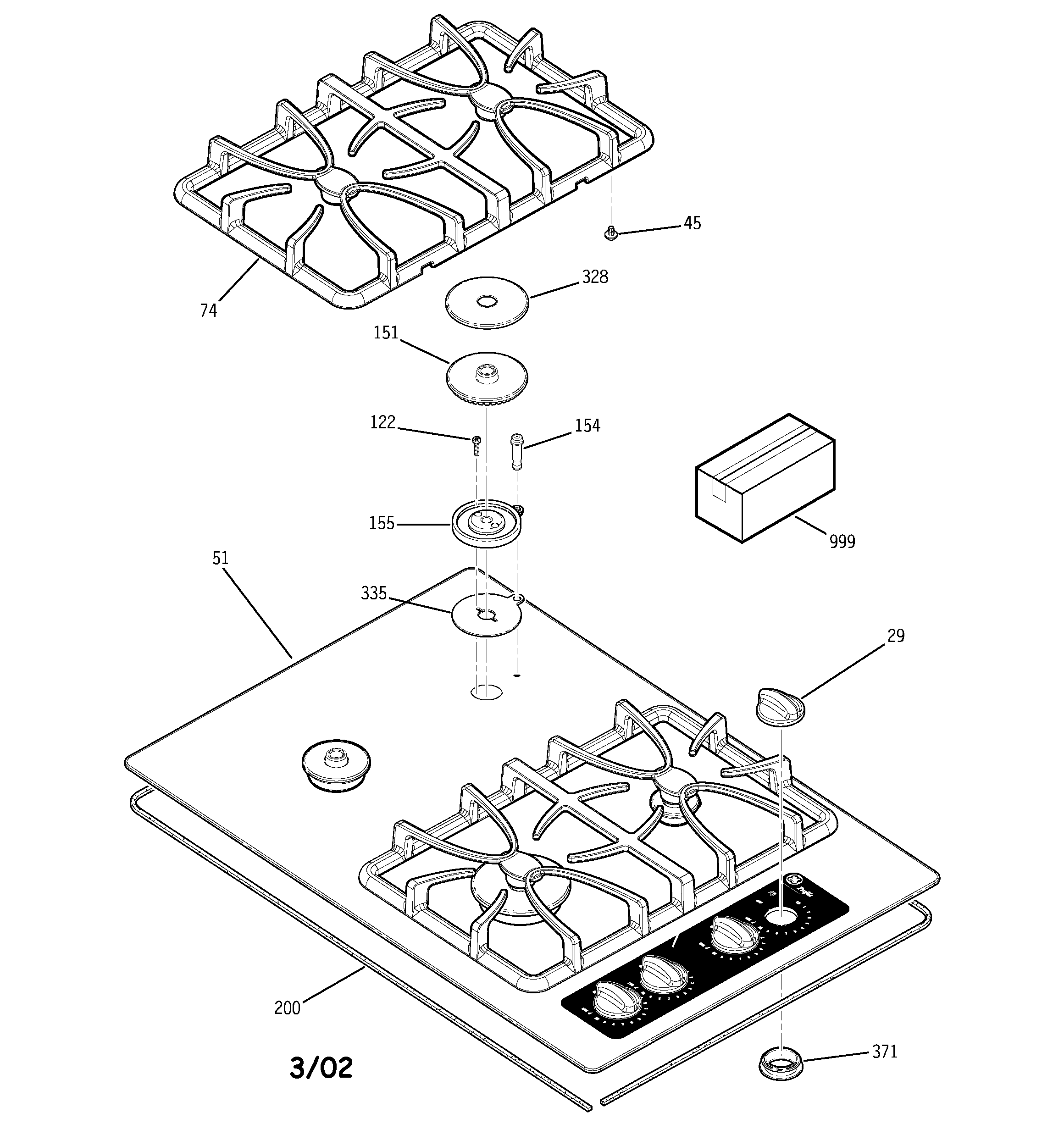GE JGP932KED2CC cooktop diagram