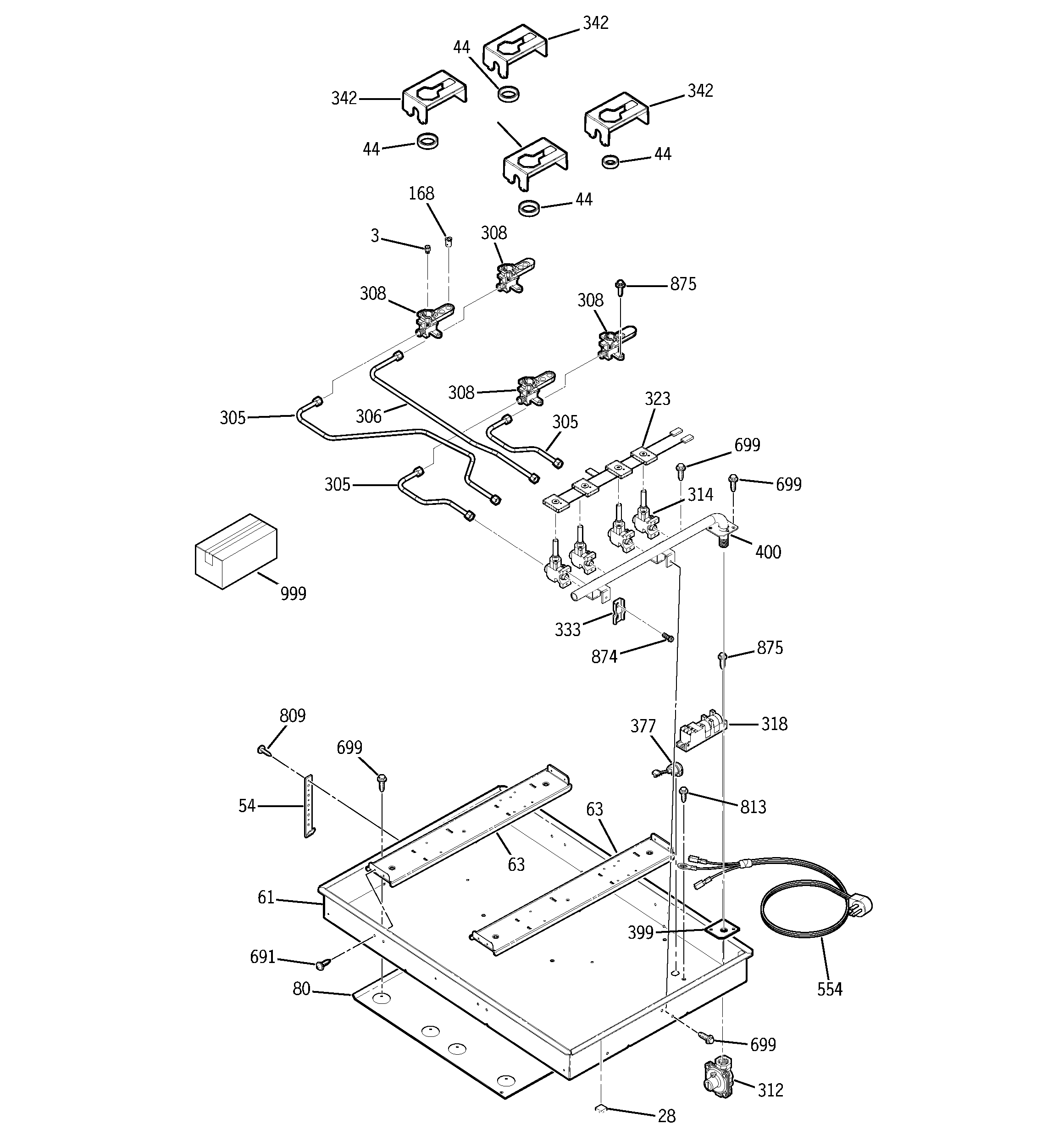 GE JGP932KED2CC gas burner diagram