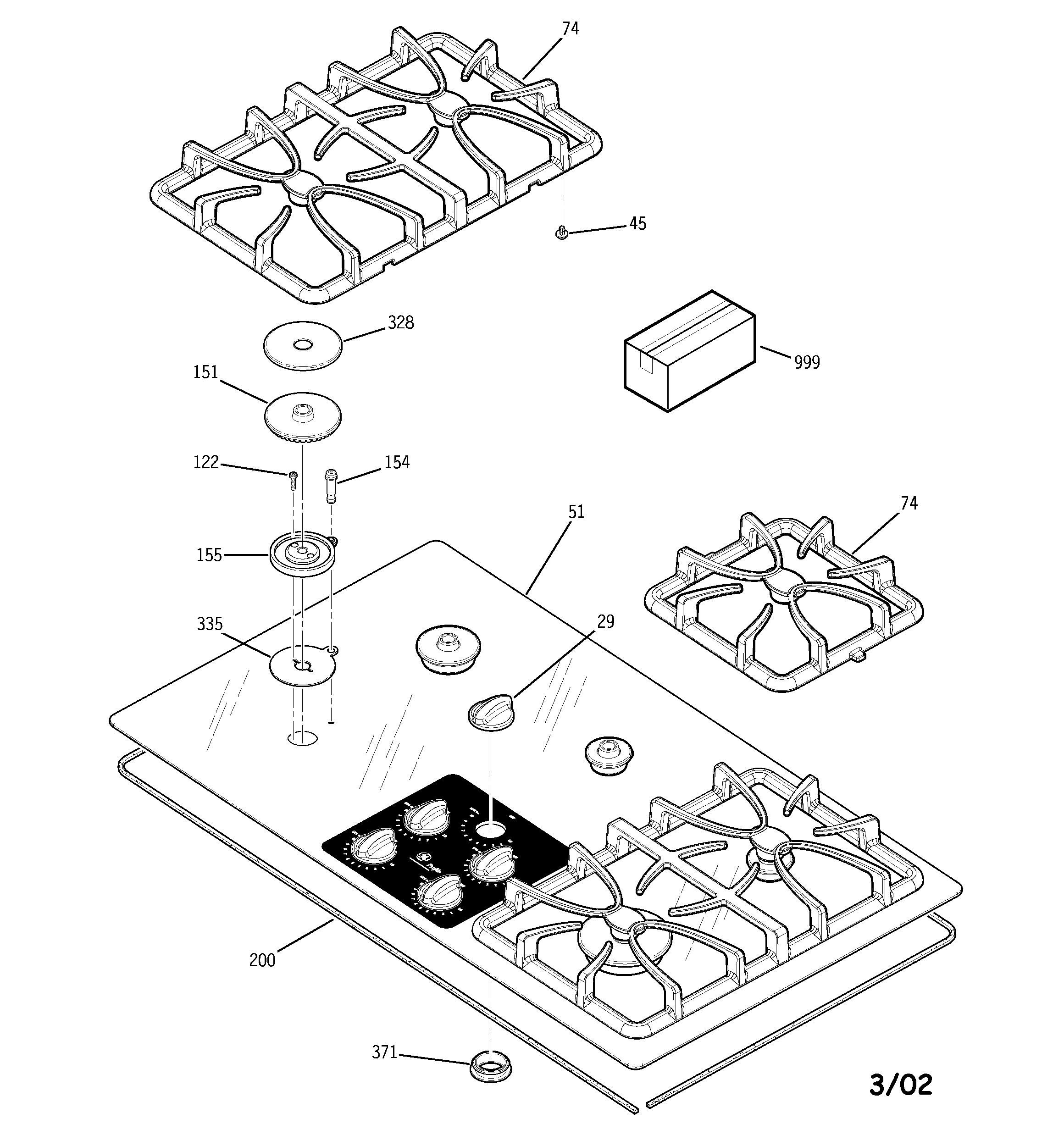GE JGP962KED2CC cooktop diagram